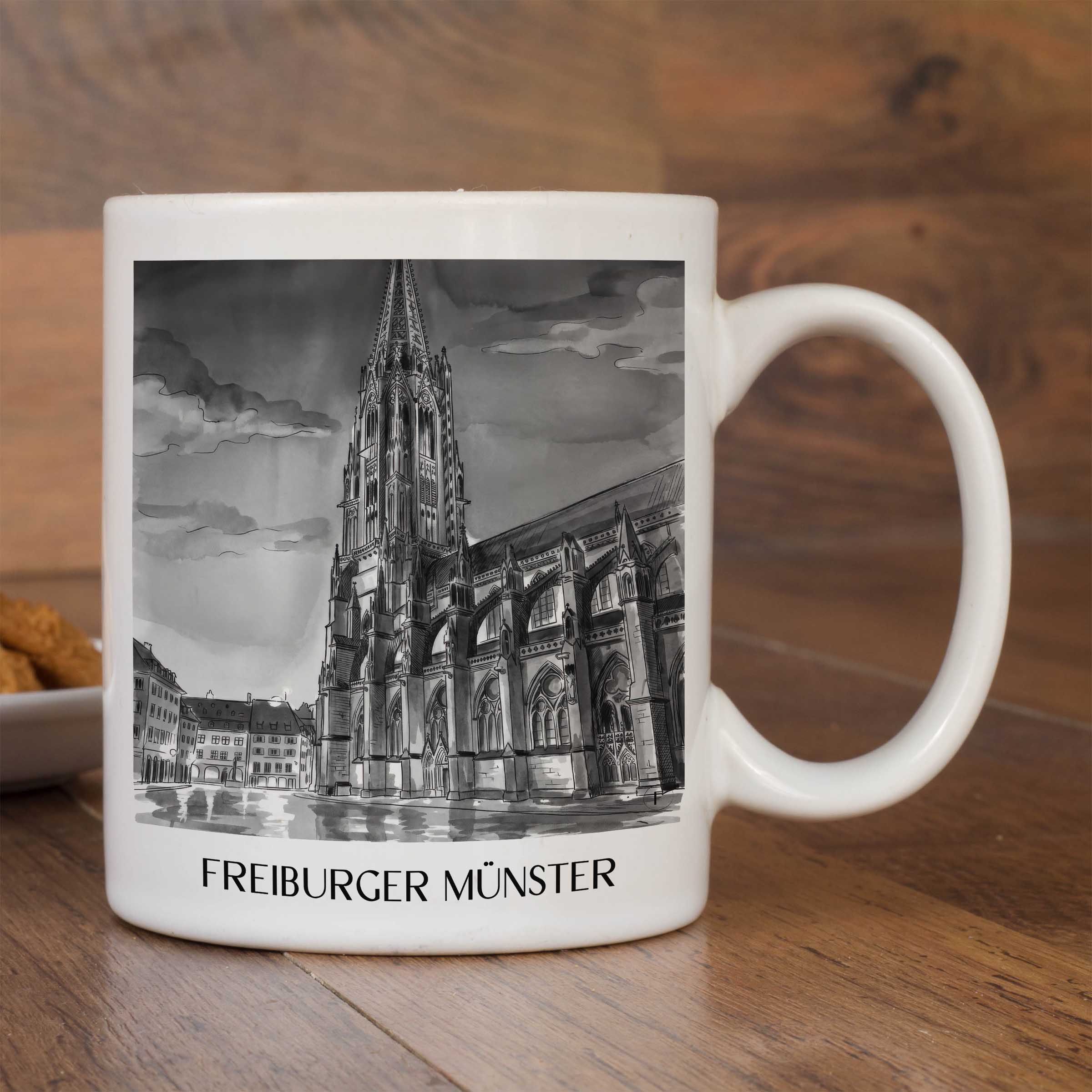 freiburger-münster-schwarzwald-deutschland-kaffeebecher-aquarell-schwarz-weiss