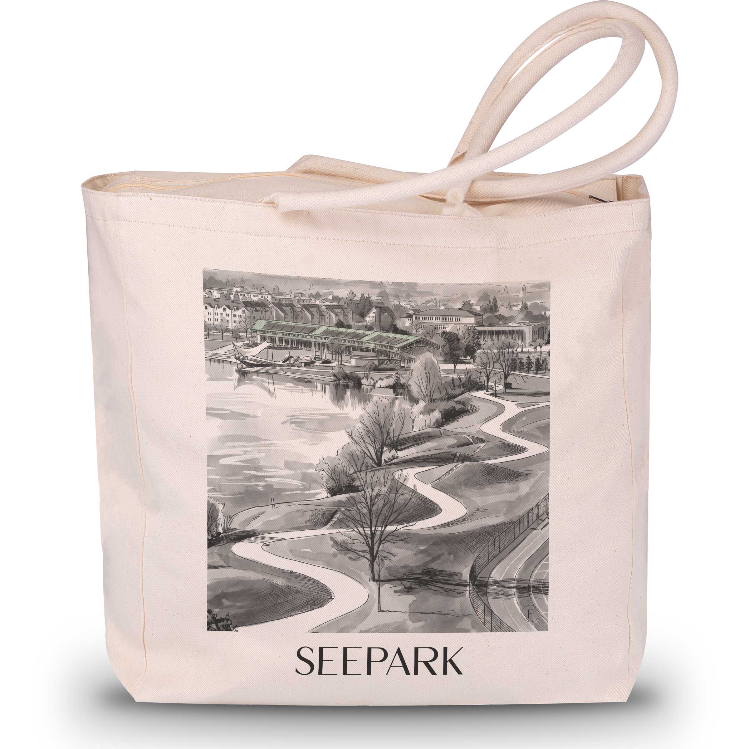 seepark-freiburg-deutschland-einkaufstasche-aquarell-schwarz-weiss