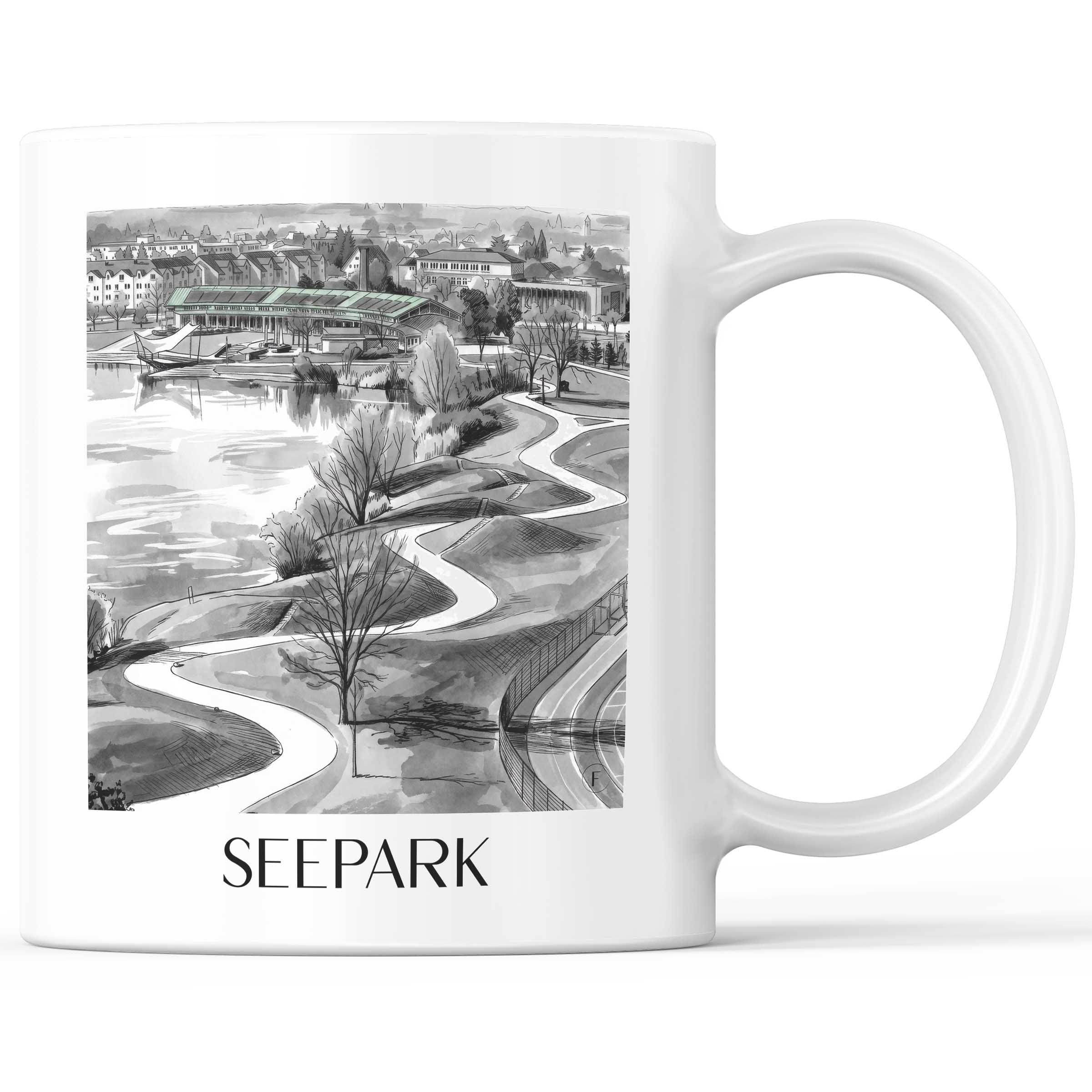 seepark-freiburg-deutschland-kaffeebecher-aquarell-schwarz-weiss