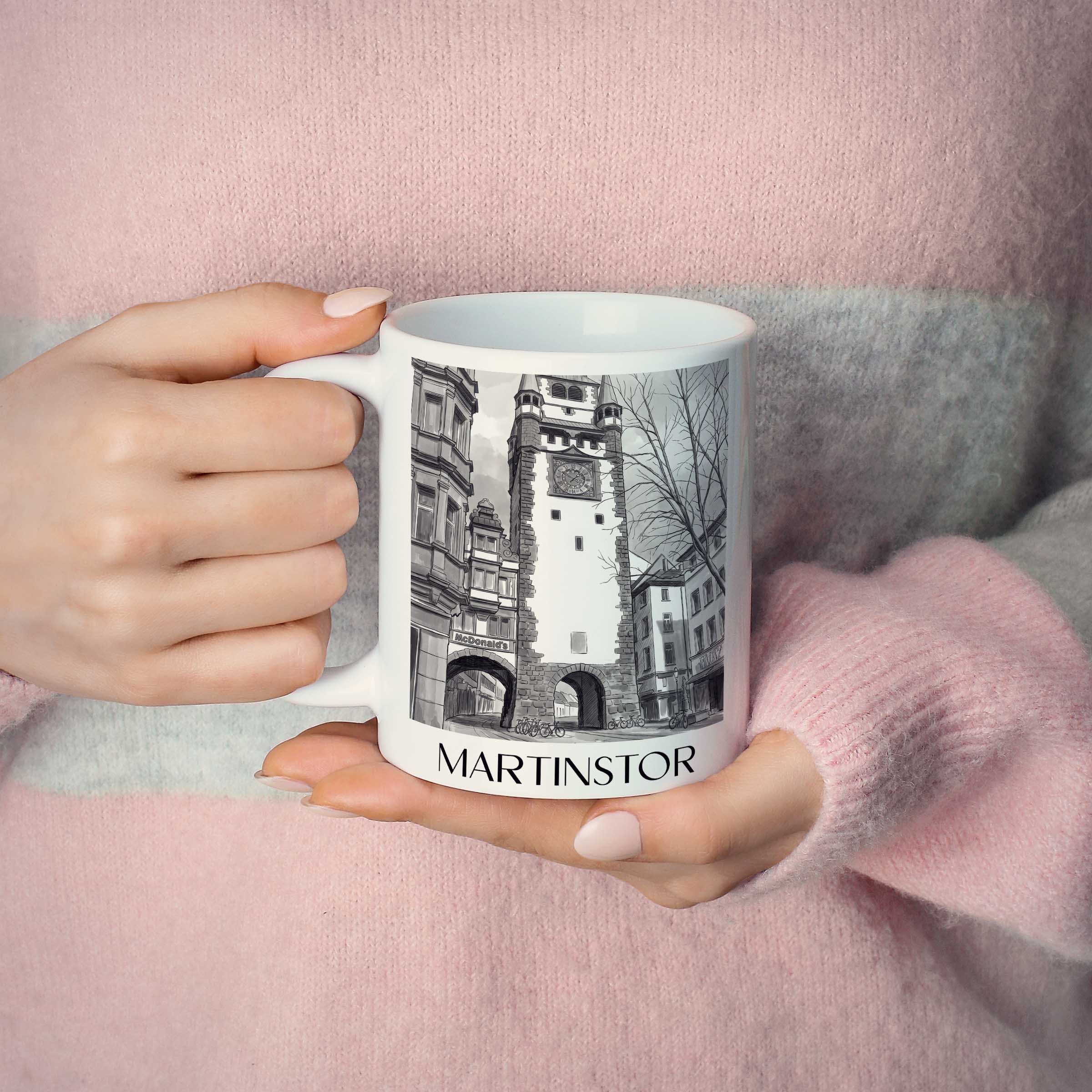 martinstor-freiburg-deutschland-kaffeebecher-aquarell-schwarz-weiss