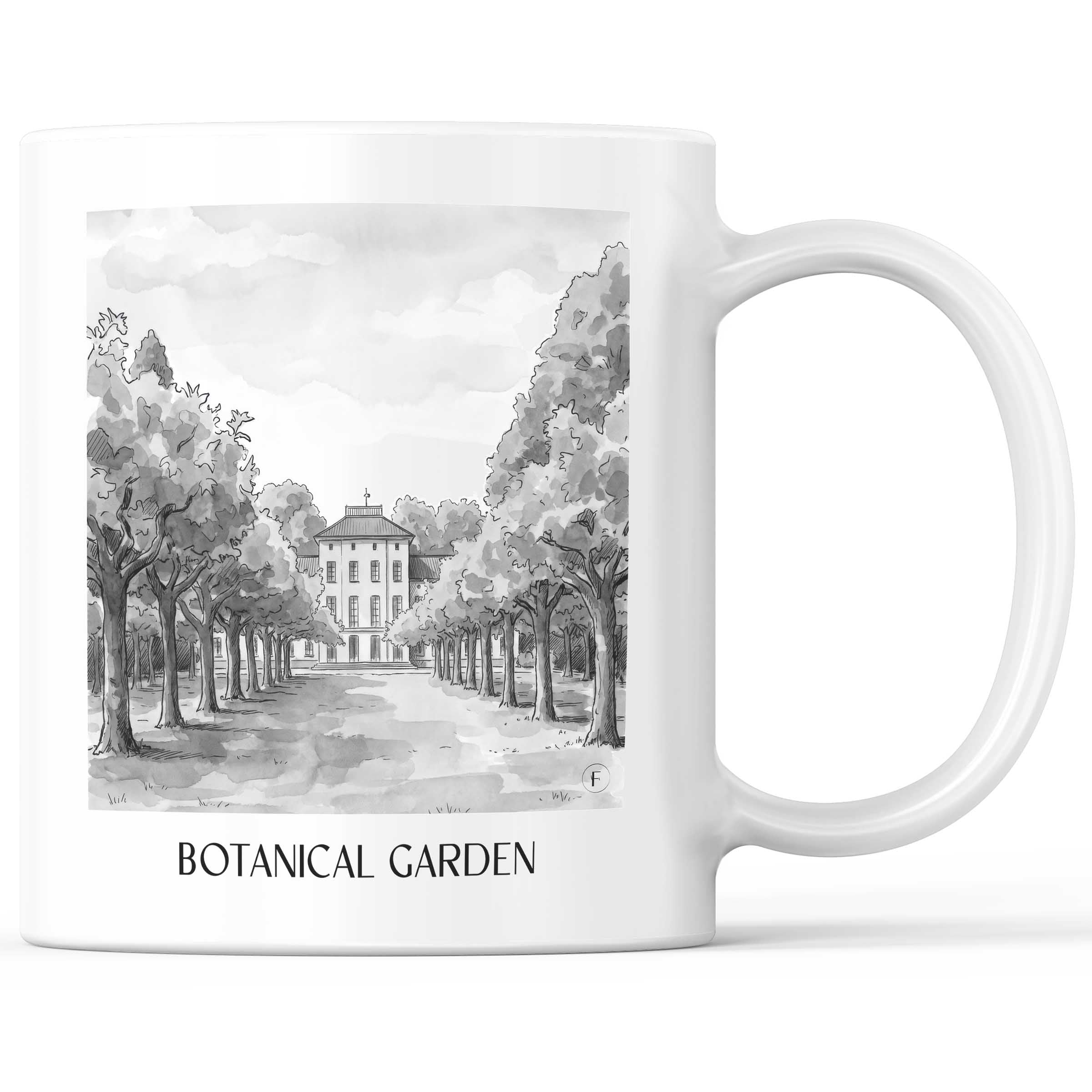 Botanischer Garten Kaffeebecher - Krefeld - Deutschland Becher - Kaffeetasse im Aquarell Schwarz-Weiß Stil