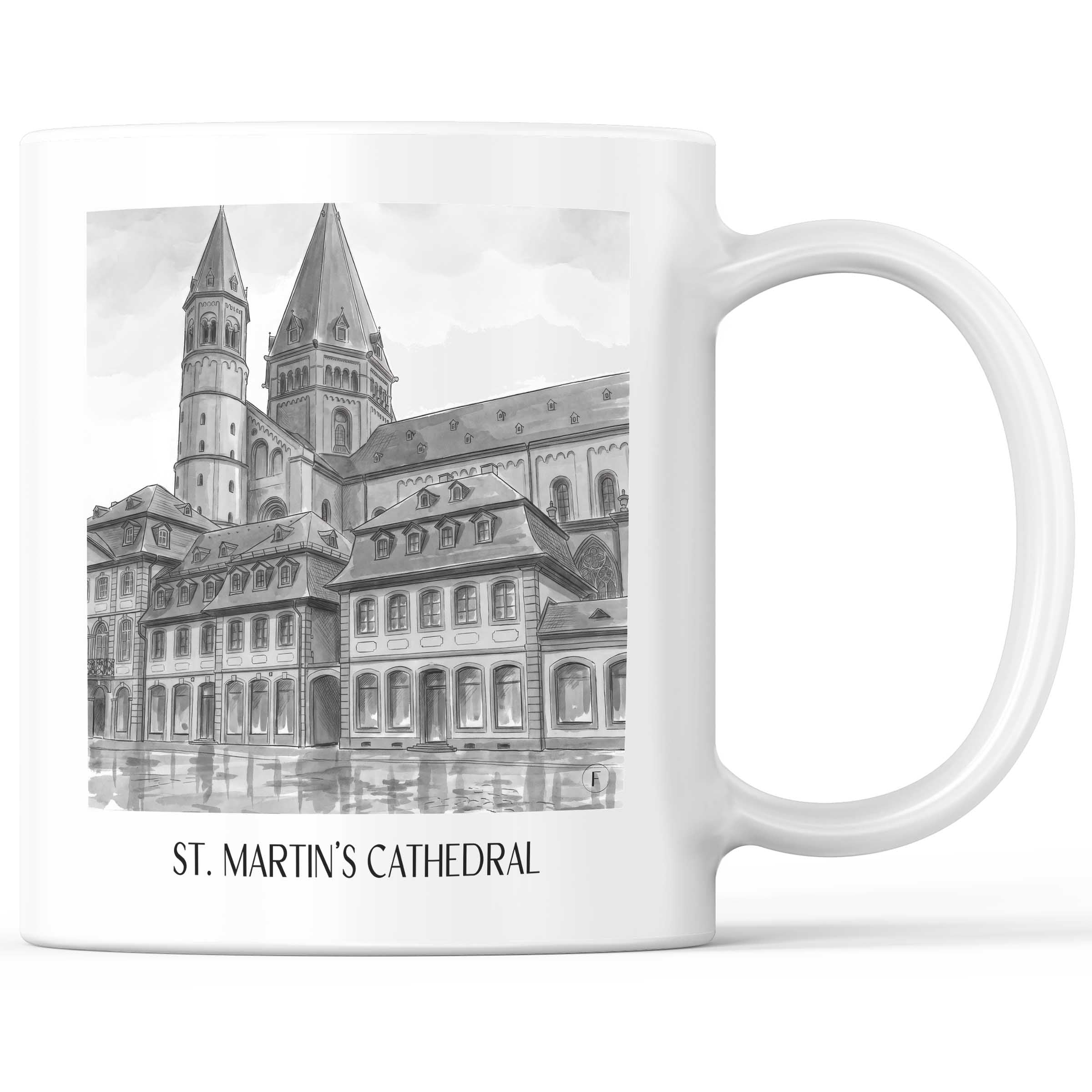 Dom St. Martin Kaffeebecher - Mainz - Deutschland Becher - Kaffeetasse im Aquarell Schwarz-Weiß Stil