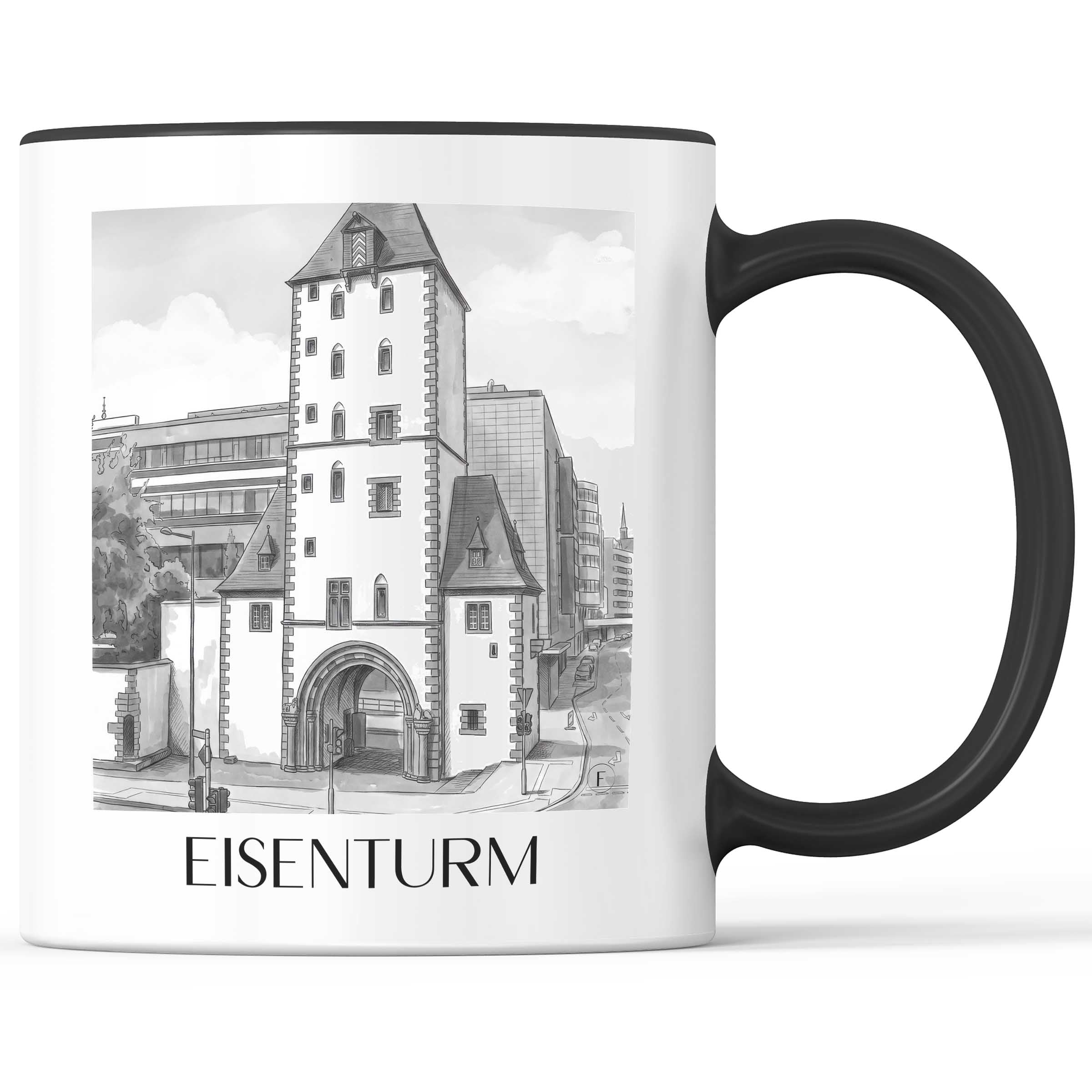 eisenturm-mainz-deutschland-kaffeebecher-aquarell-schwarz-weiss