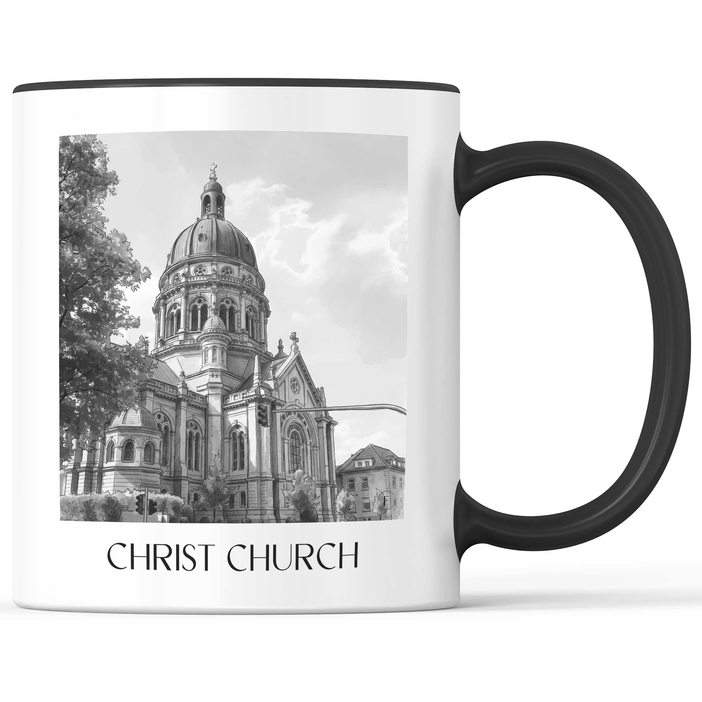 Christuskriche Kaffeebecher - Mainz - Deutschland Becher - Kaffeetasse im Aquarell Schwarz-Weiß Stil