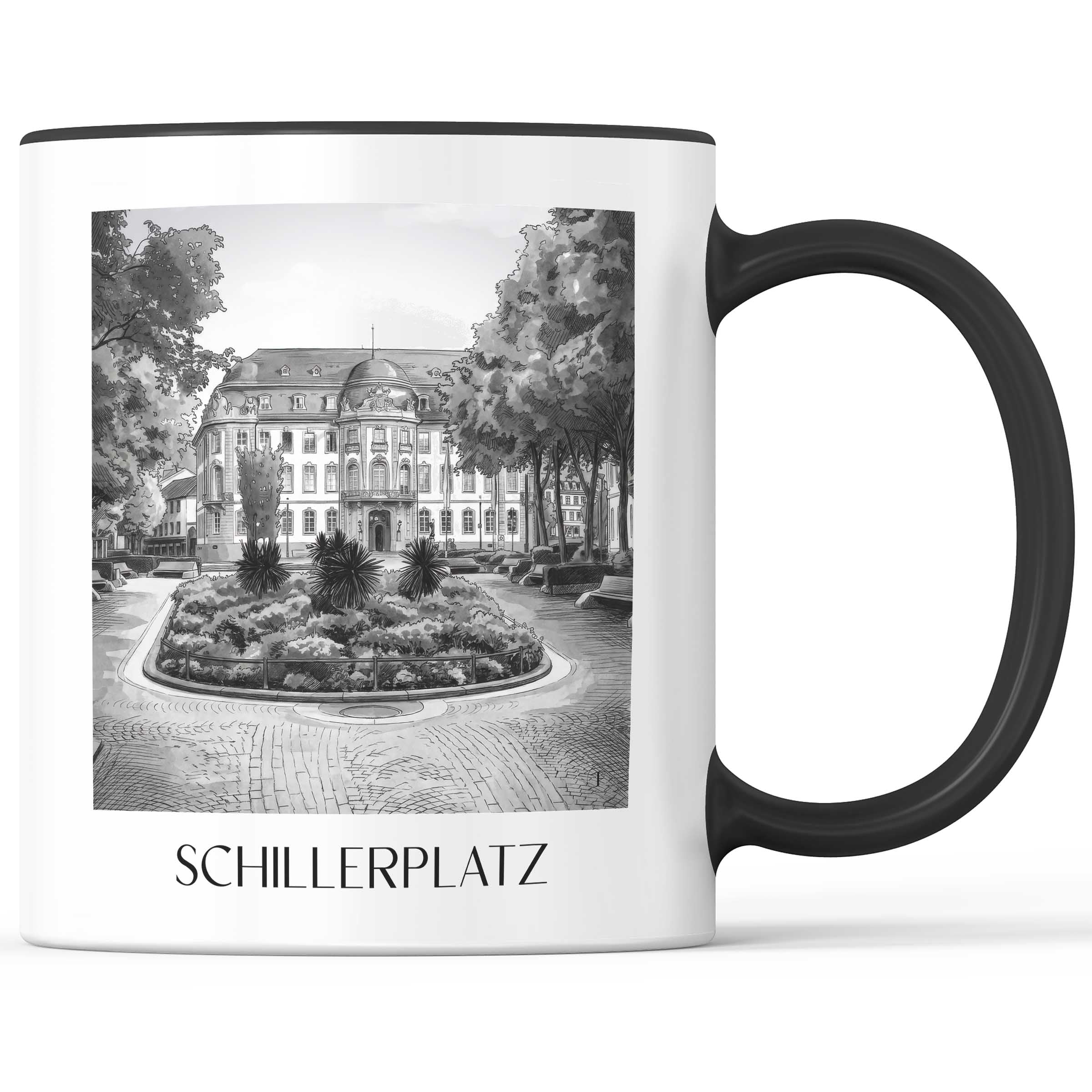 schillerplatz-mainz-deutschland-kaffeebecher-aquarell-schwarz-weiss
