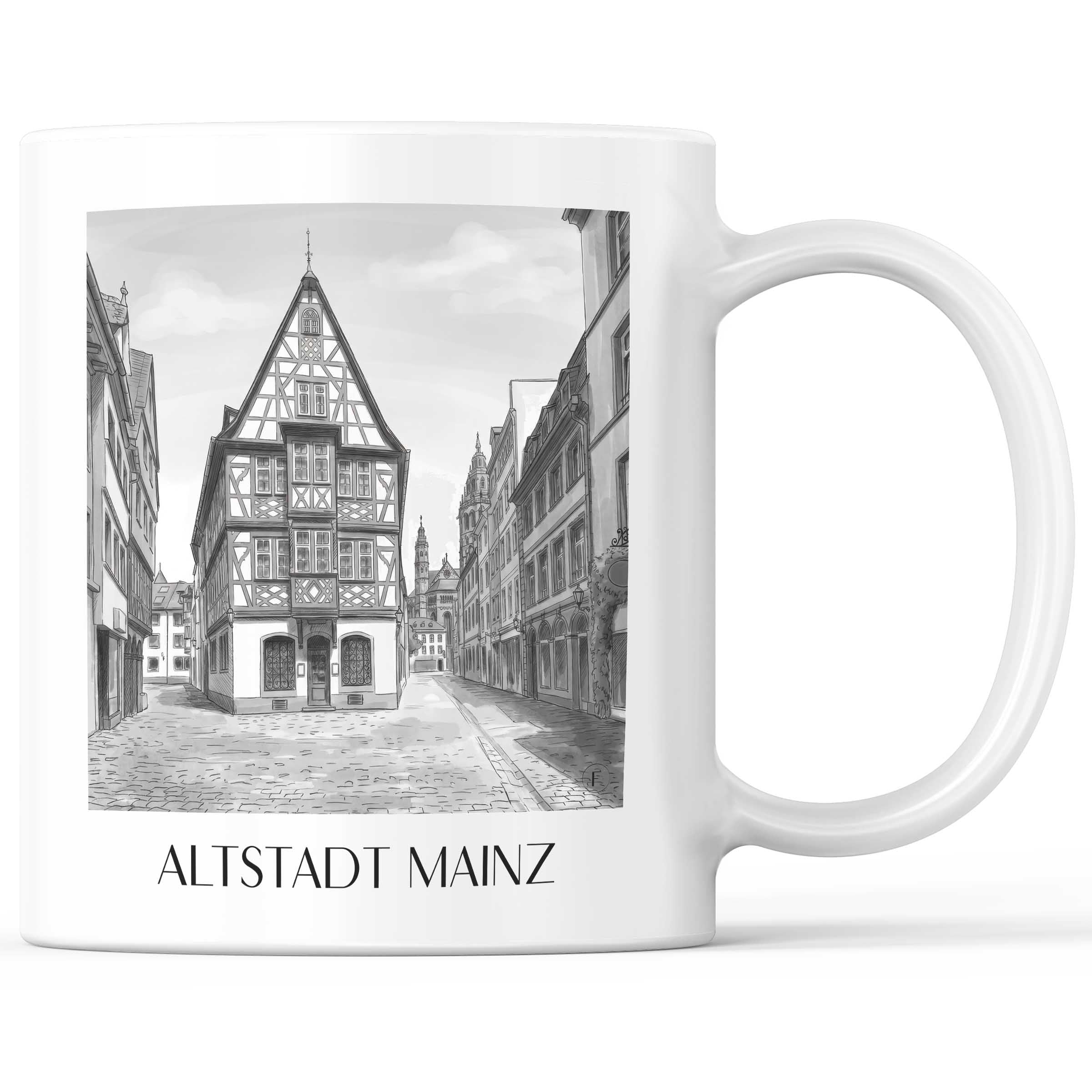 altstadt-mainz-deutschland-kaffeebecher-aquarell-schwarz-weiss