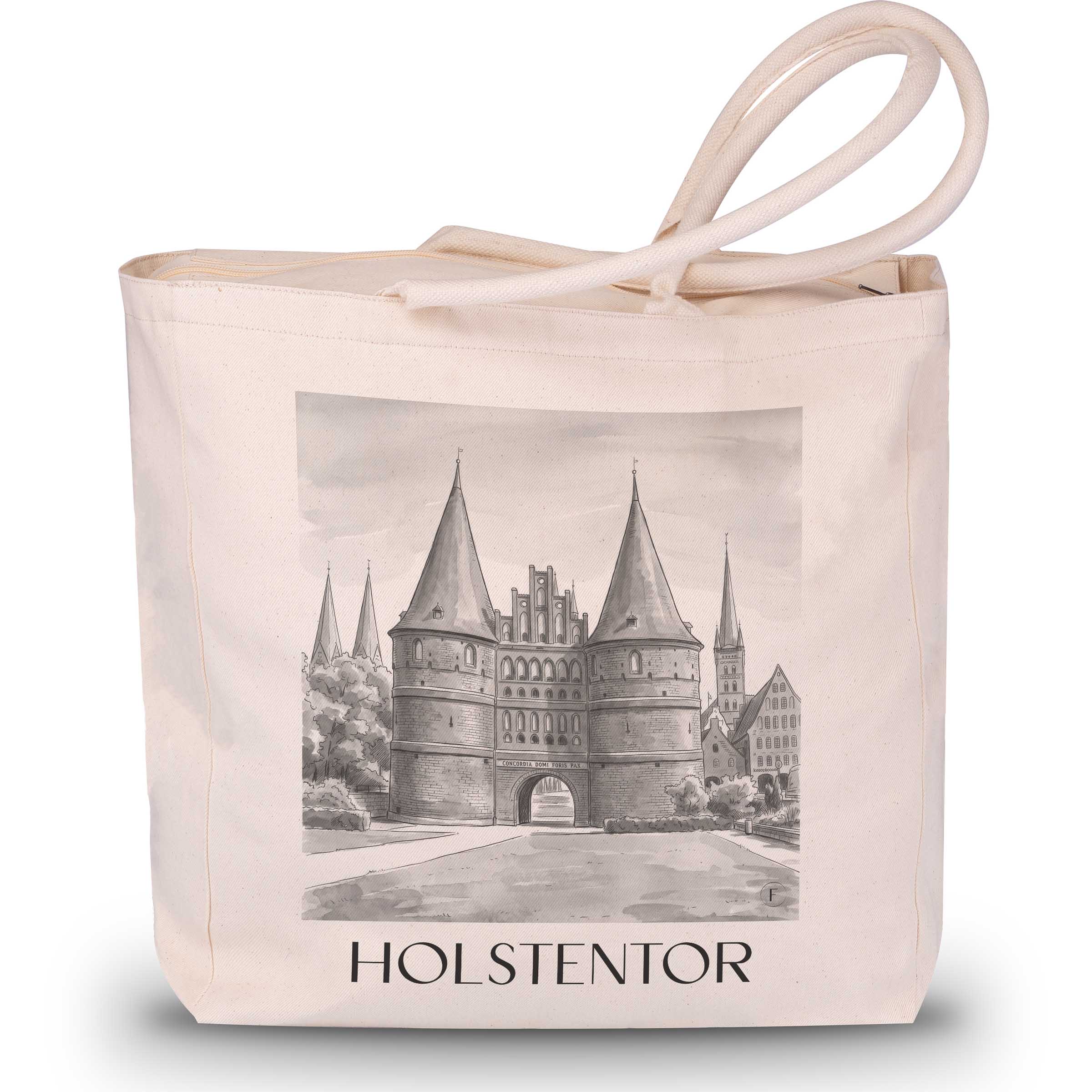 holstentor-lübeck-deutschland-einkaufstasche-aquarell-schwarz-weiss