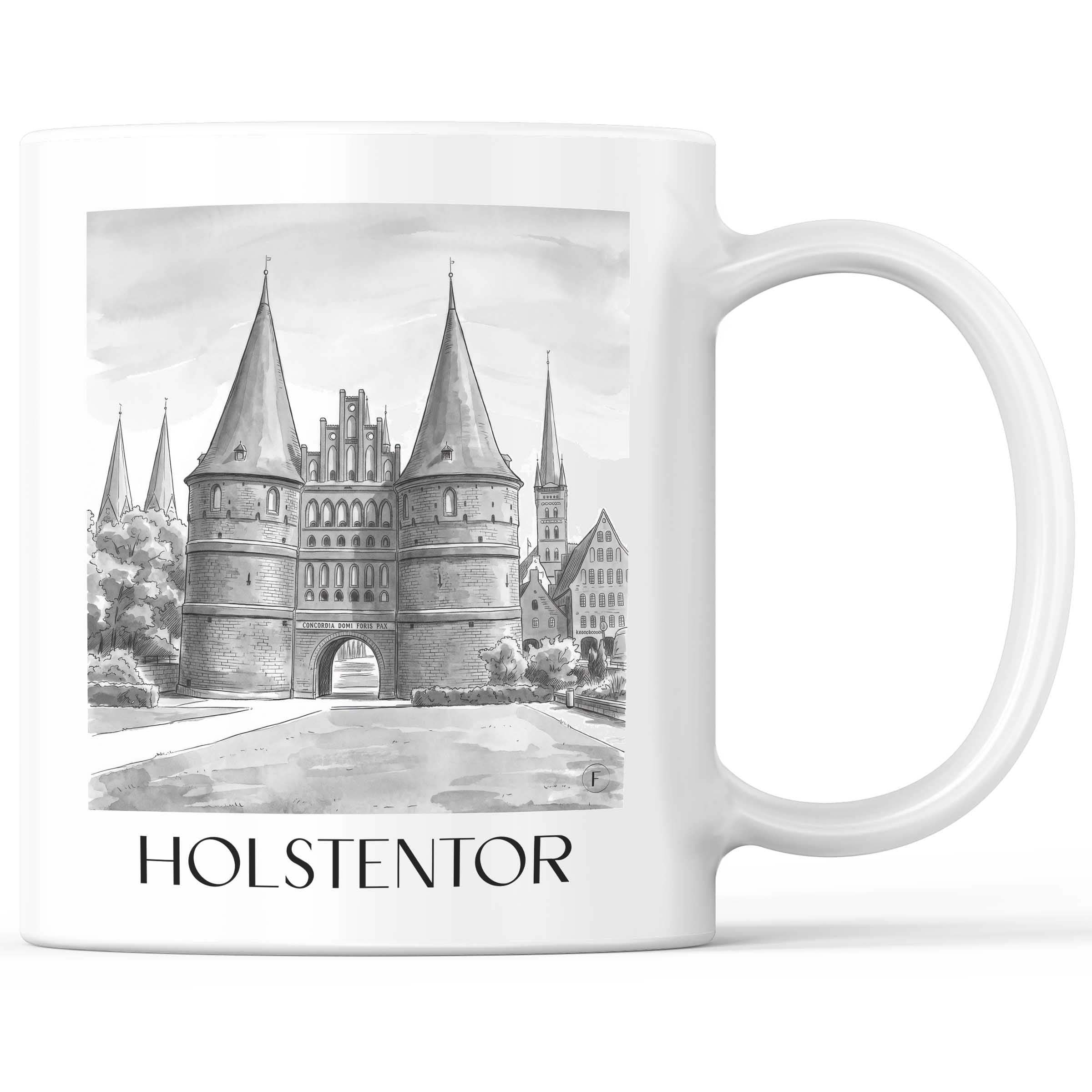 holstentor-lübeck-deutschland-kaffeebecher-aquarell-schwarz-weiss