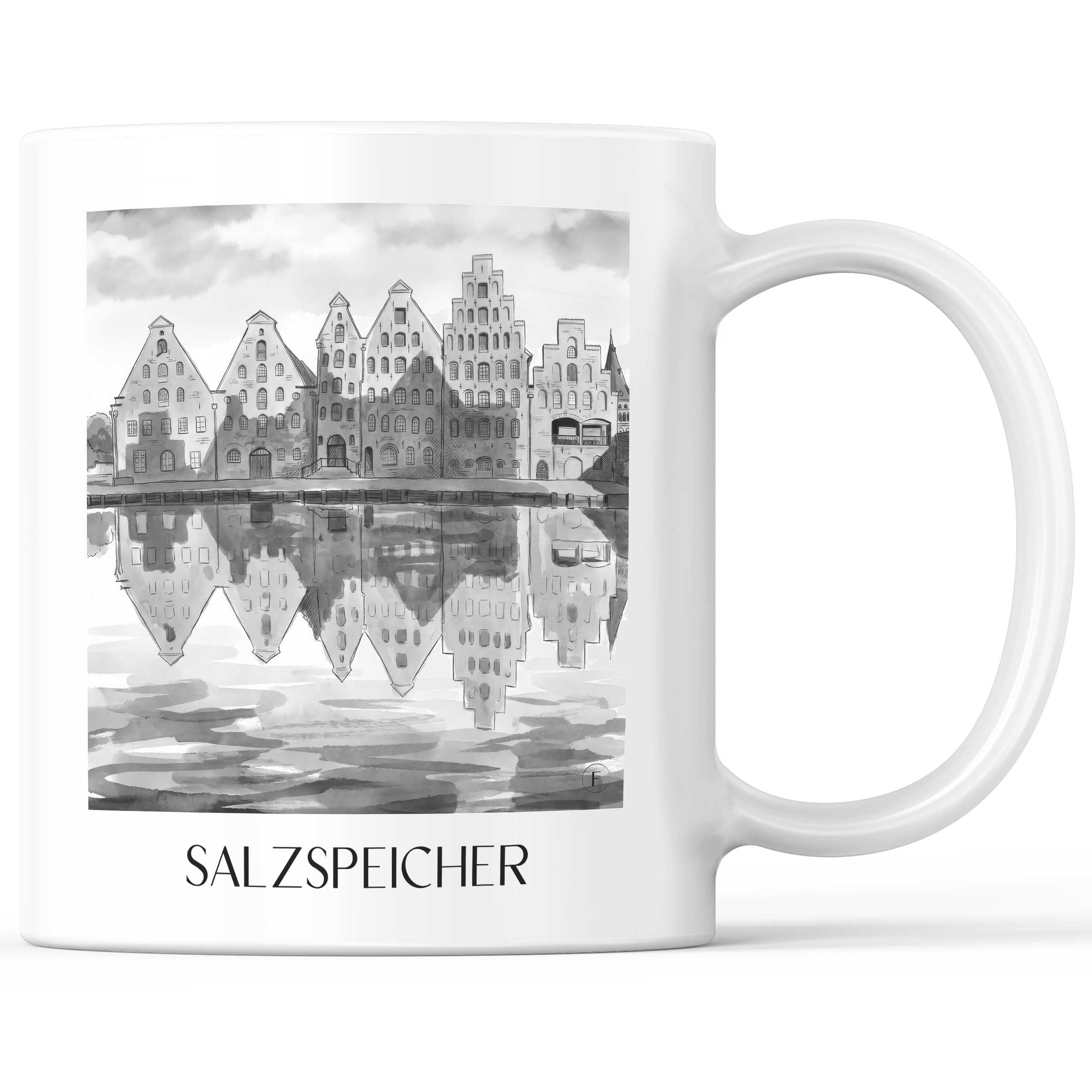 salzspeicher-lübeck-deutschland-kaffeebecher-aquarell-schwarz-weiss