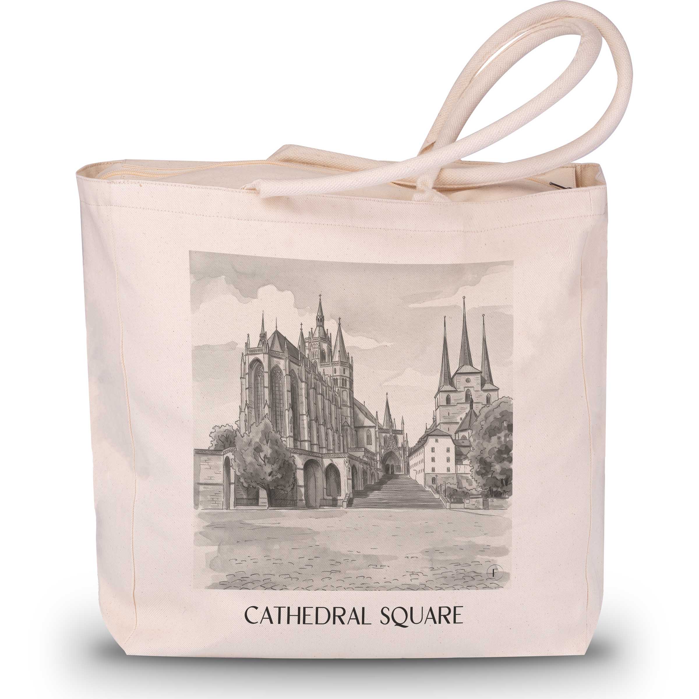 Domplatz Shopping Tasche - Erfurt - Deutschland Tote Bag - Einkaufstasche im Aquarell Schwarz-Weiß Stil