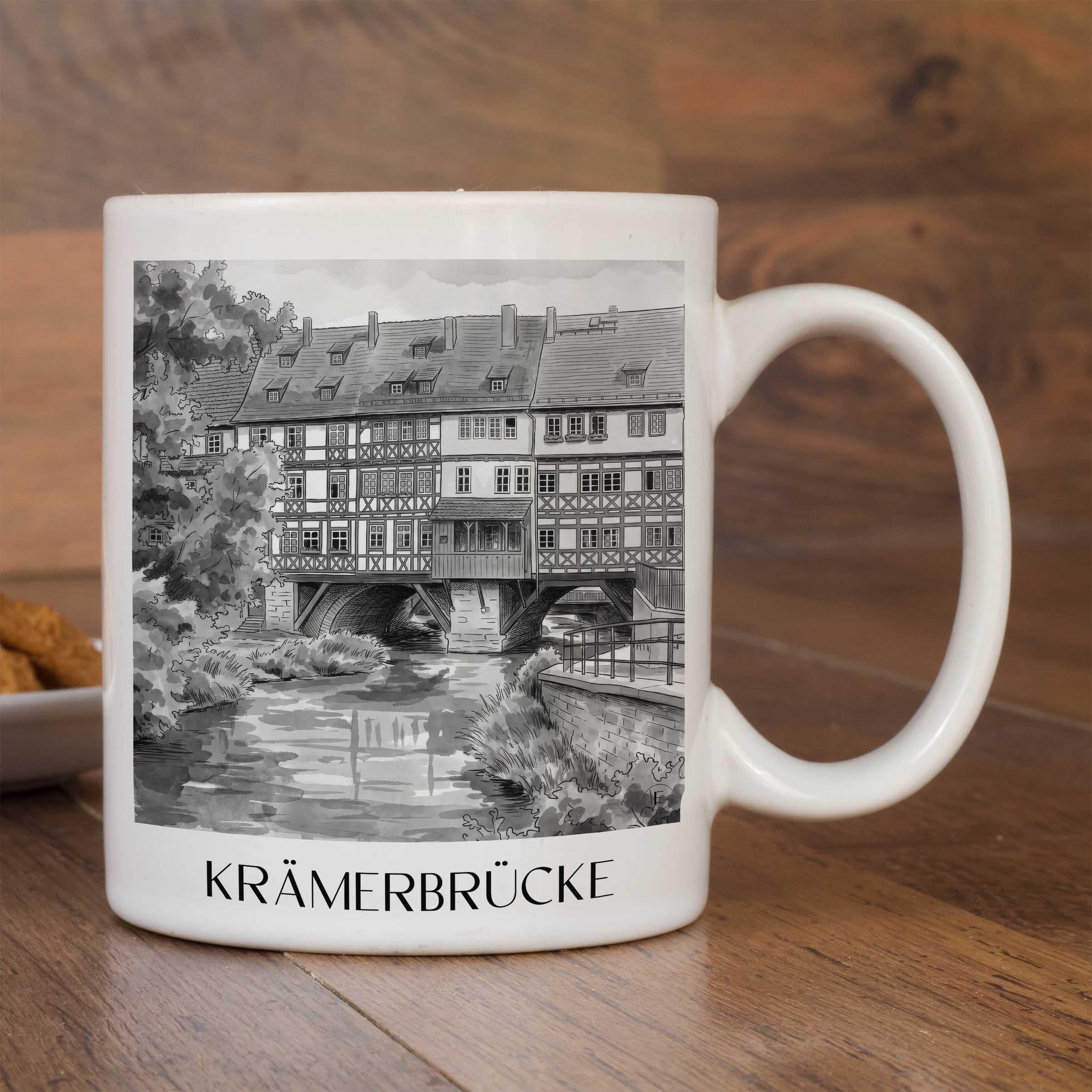krämerbrücke-erfurt-deutschland-kaffeebecher-aquarell-schwarz-weiss