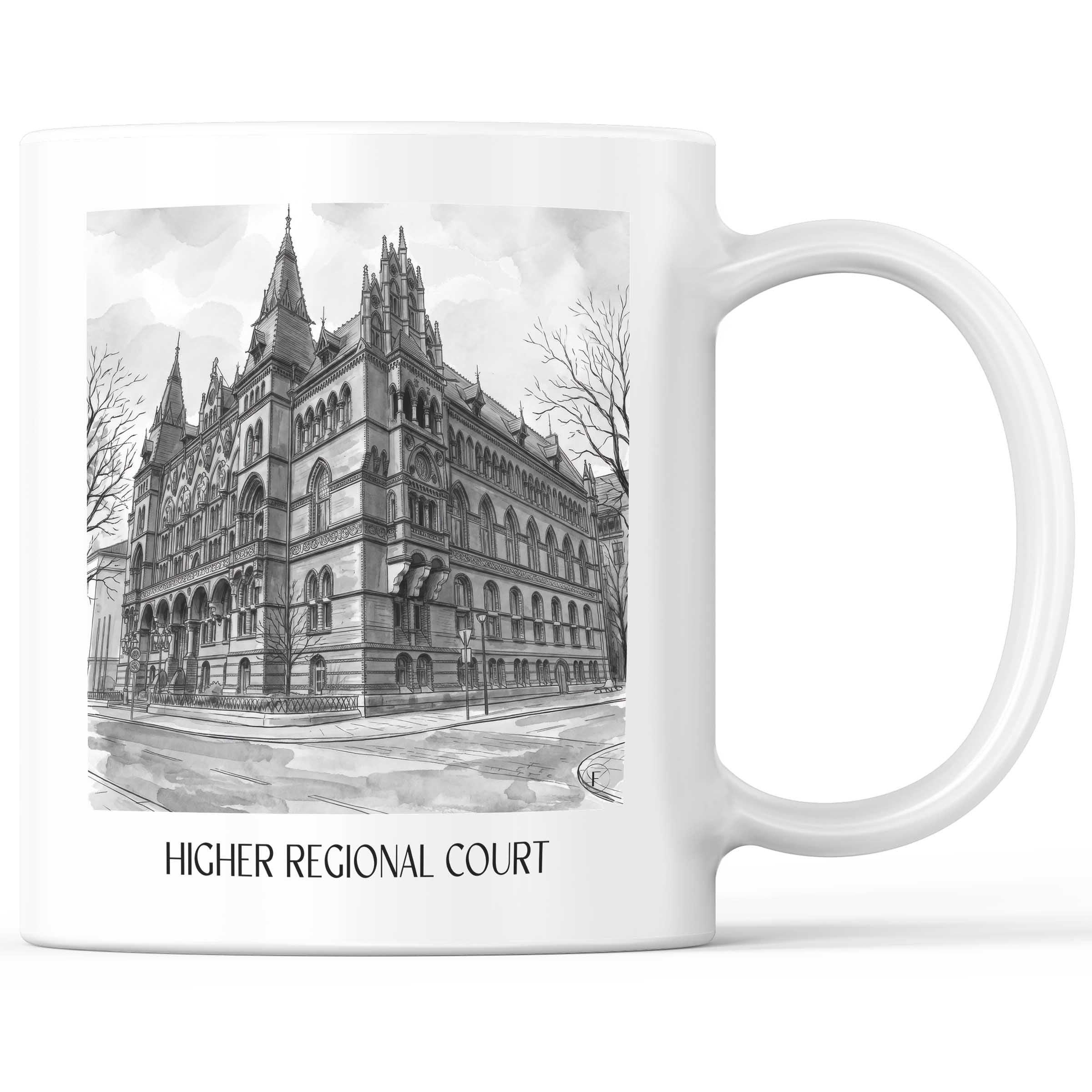 Oberlandesgericht Kaffeebecher - Rostock - Deutschland Becher - Kaffeetasse im Aquarell Schwarz-Weiß Stil