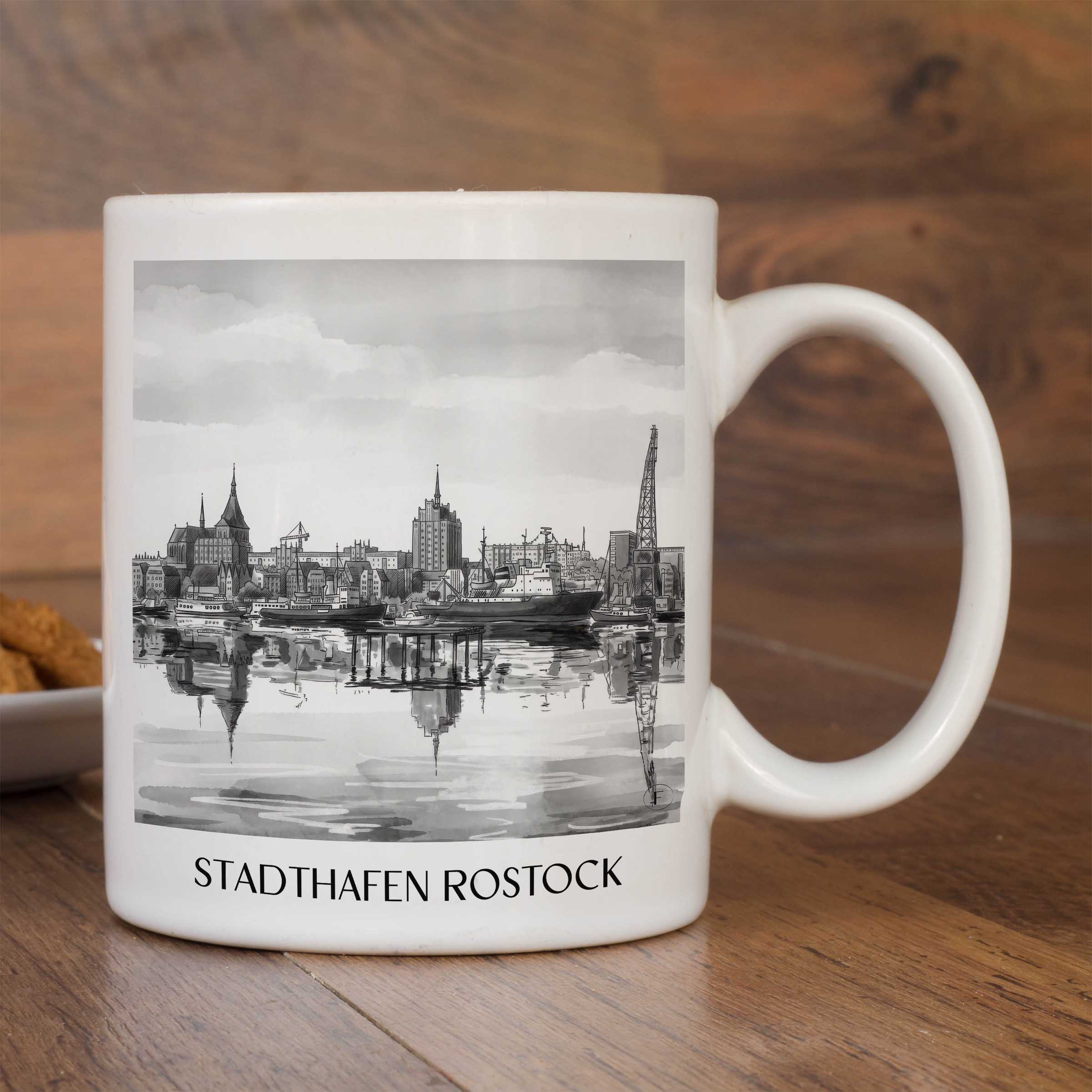 stadthafen-rostock-deutschland-kaffeebecher-aquarell-schwarz-weiss
