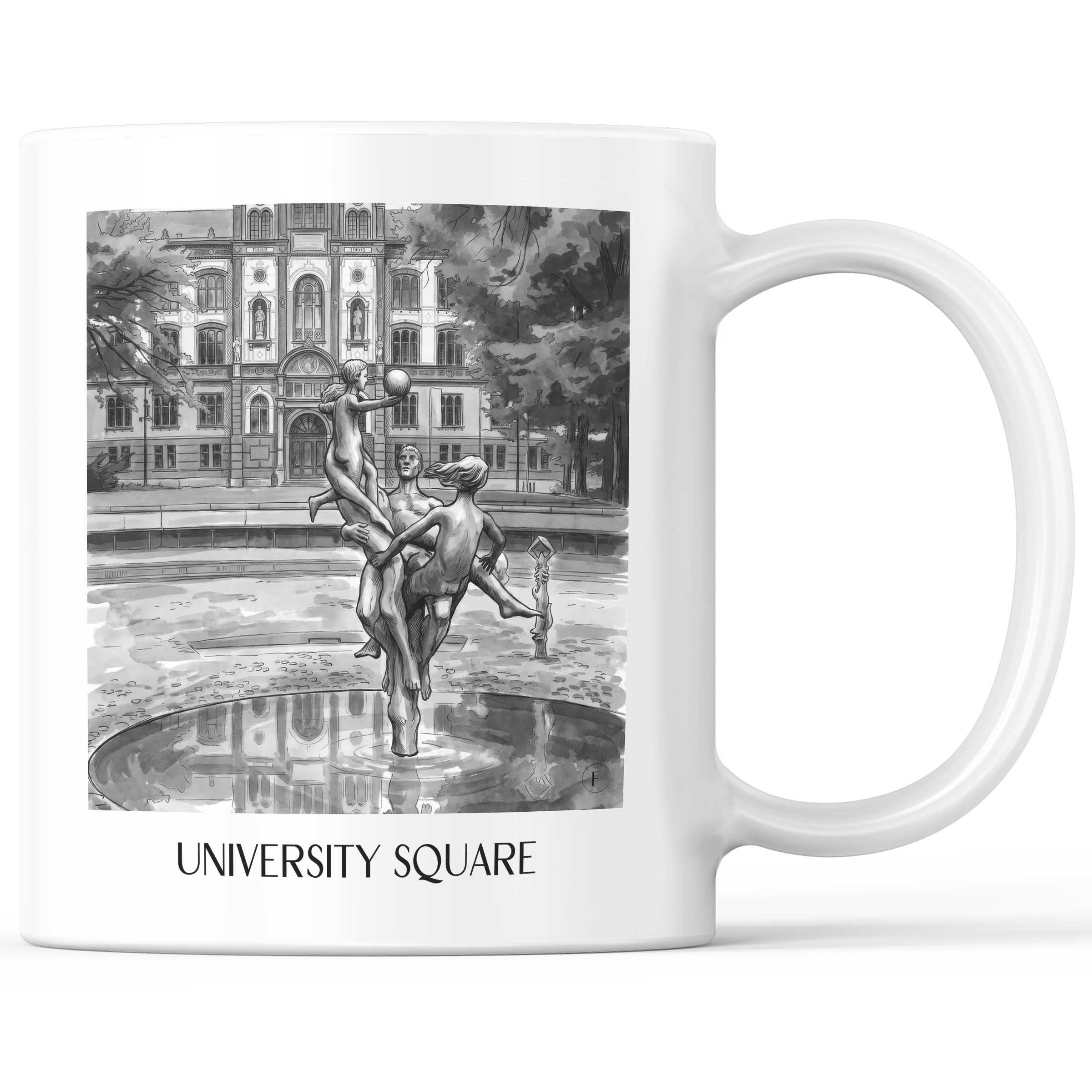 Universitätsplatz Kaffeebecher - Rostock - Deutschland Becher - Kaffeetasse im Aquarell Schwarz-Weiß Stil