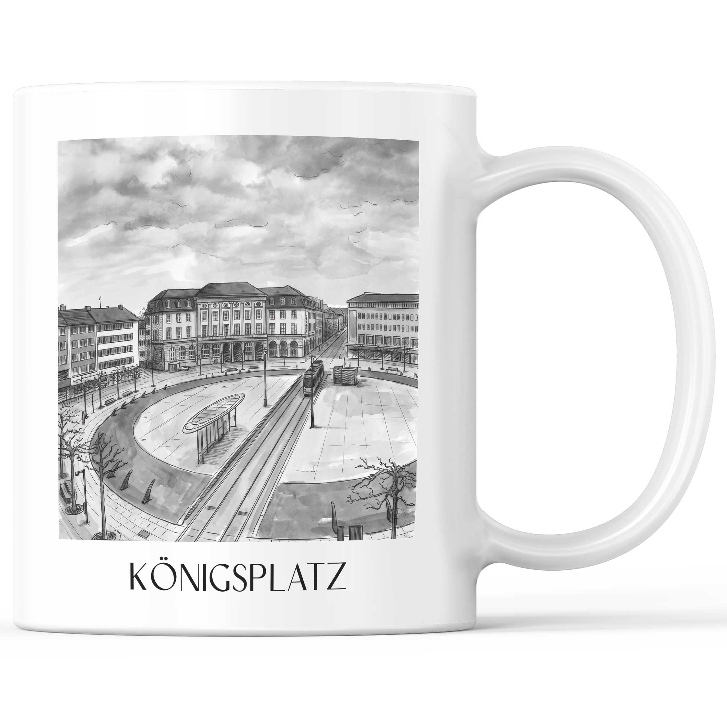 Königsplatz Kaffeebecher - Kassel - Deutschland Becher - Kaffeetasse im Aquarell Schwarz-Weiß Stil