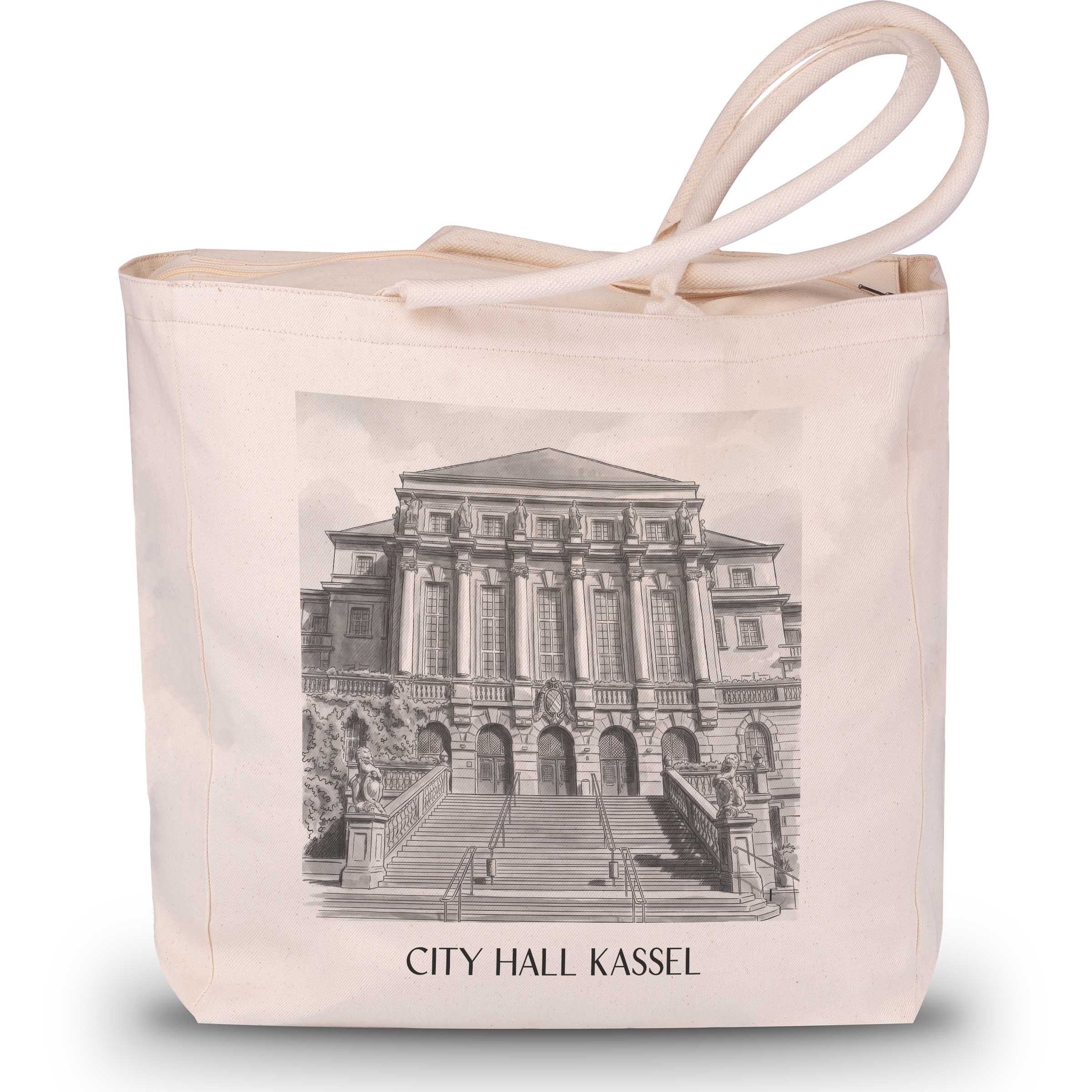 Rathaus Shopping Tasche - Kassel - Deutschland Tote Bag - Einkaufstasche im Aquarell Schwarz-Weiß Stil