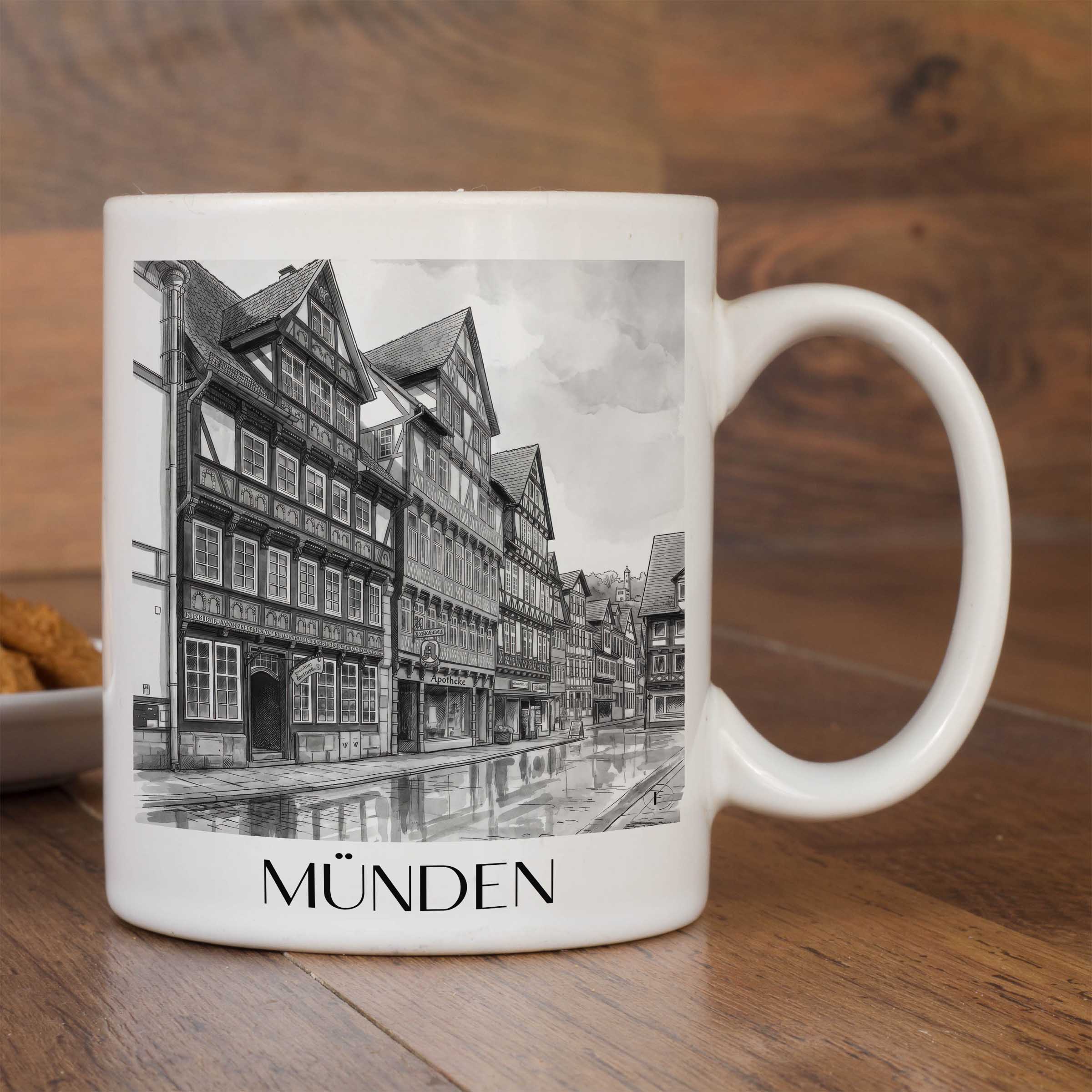münden-niedersachsen-deutschland-kaffeebecher-aquarell-schwarz-weiss