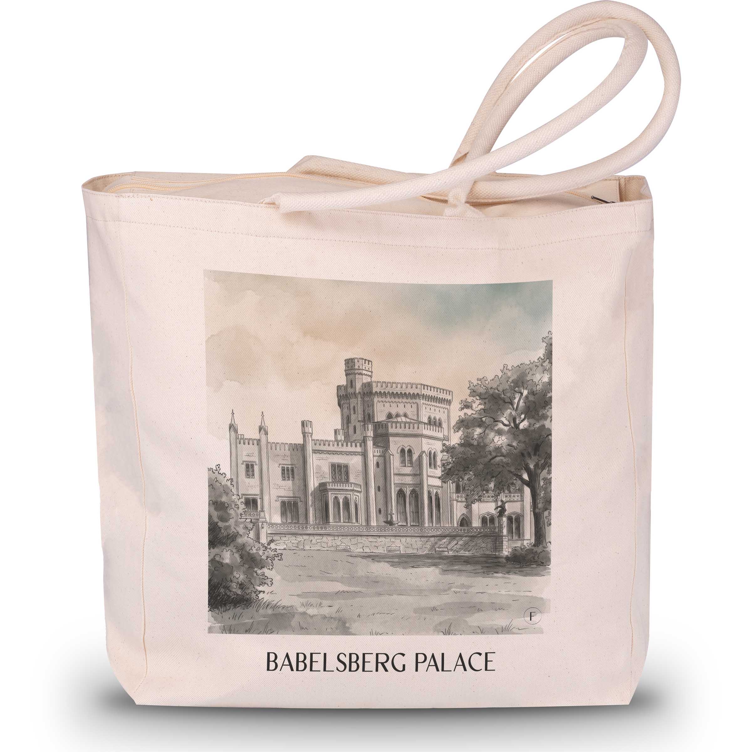 Schloss Babelsberg Shopping Tasche - Potsdam - Deutschland Tote Bag - Einkaufstasche im Aquarell Schwarz-Weiß Stil