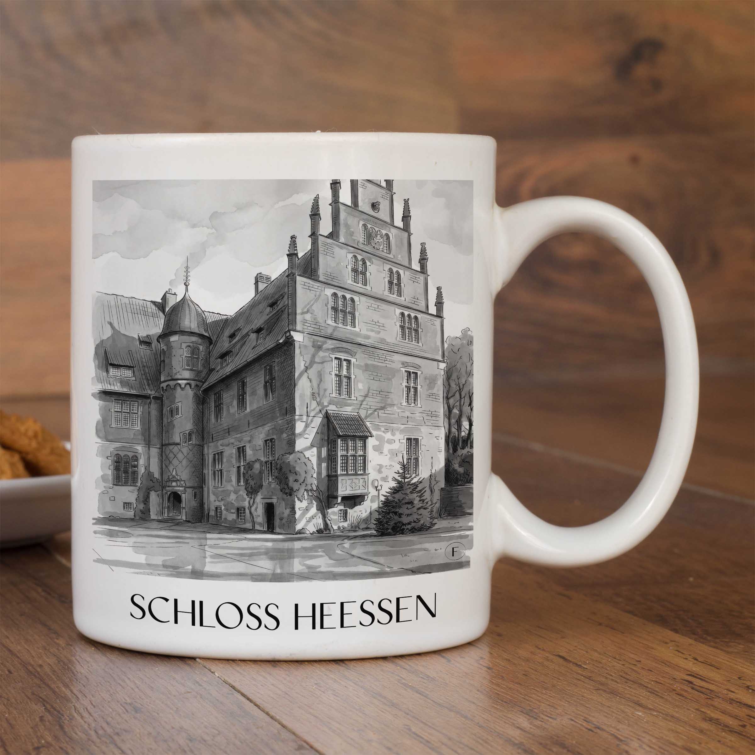 schloss-heessen-hamm-deutschland-kaffeebecher-aquarell-schwarz-weiss