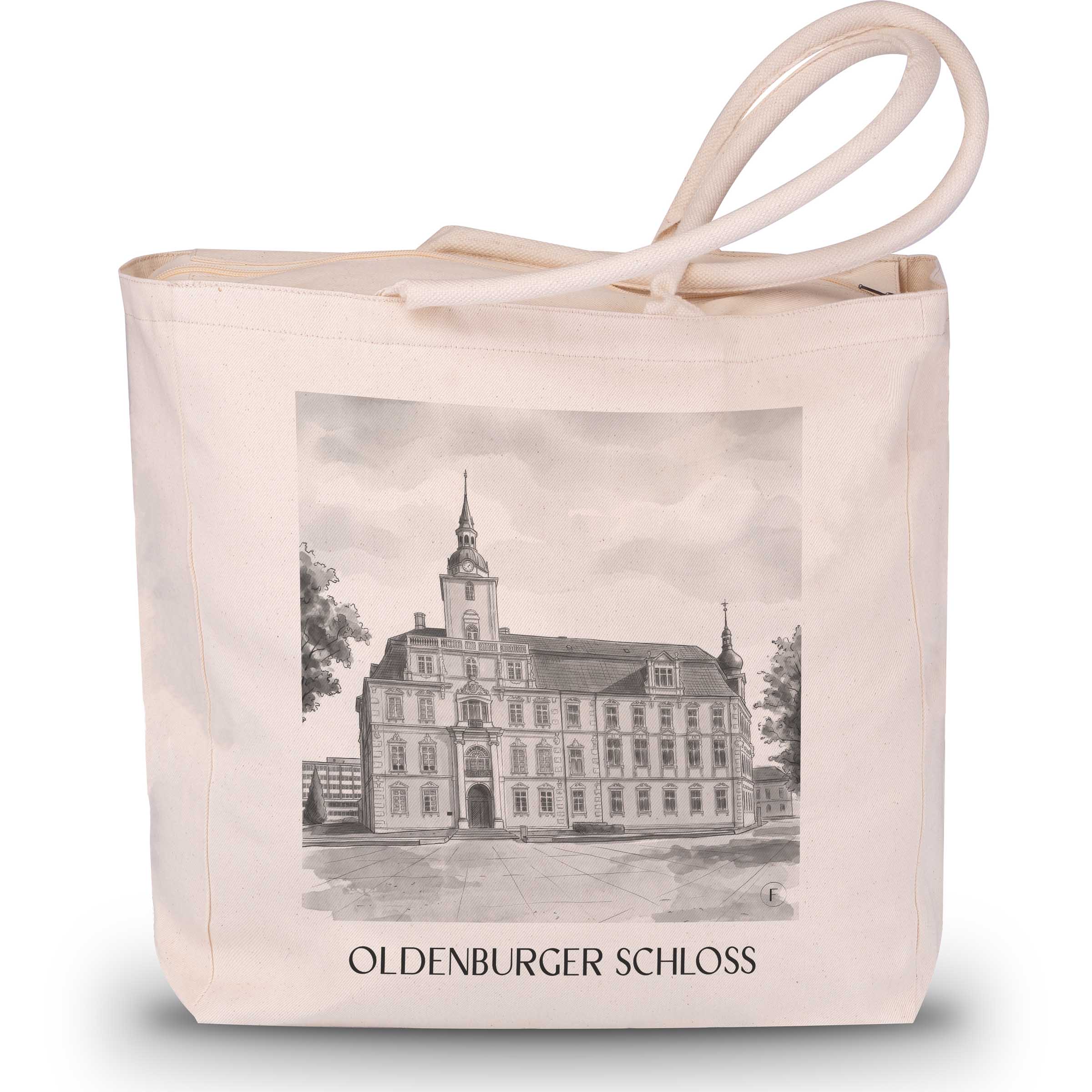 oldenburger-schloss-niedersachsen-deutschland-einkaufstasche-aquarell-schwarz-weiss