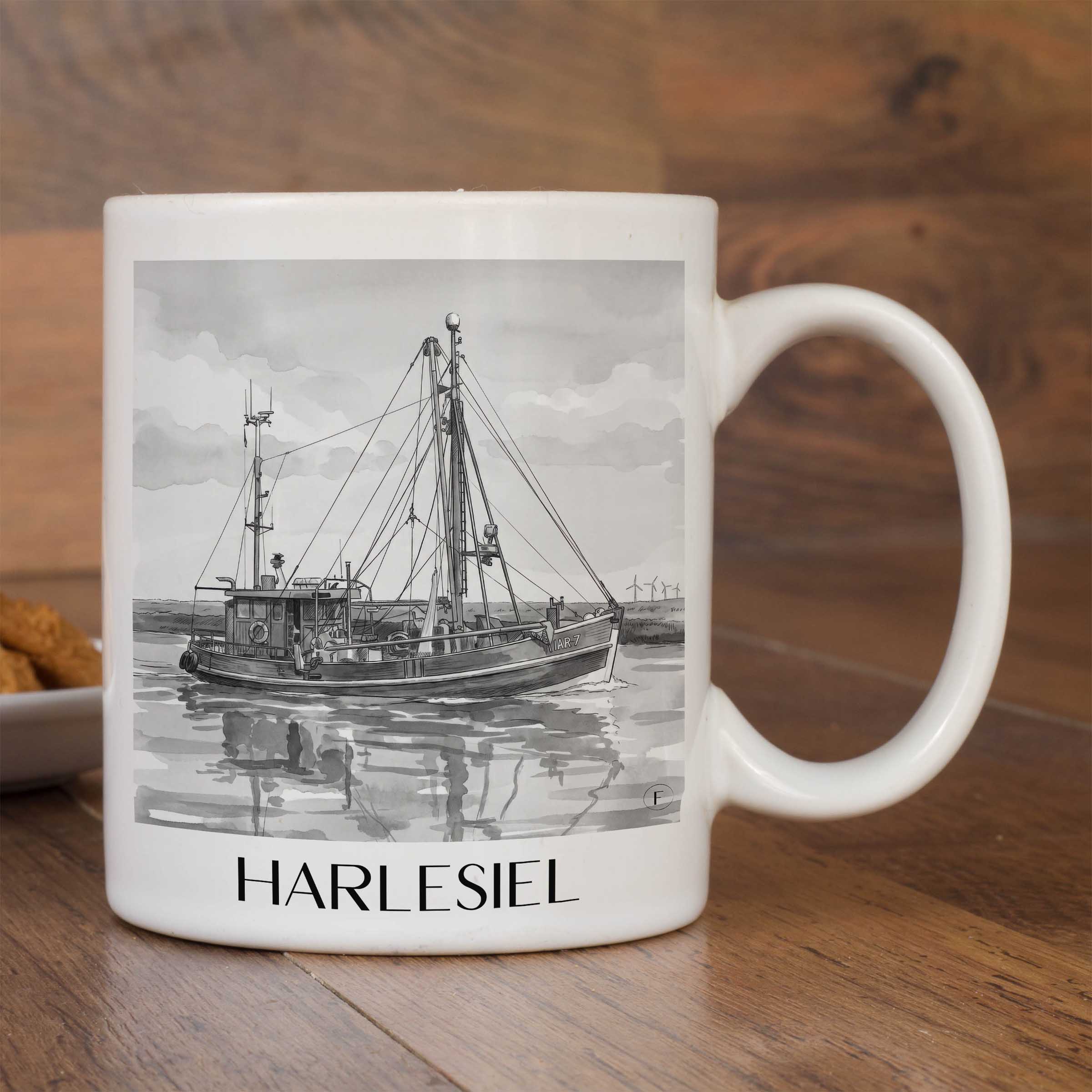 harlesiel-ostfriesland-deutschland-kaffeebecher-aquarell-schwarz-weiss