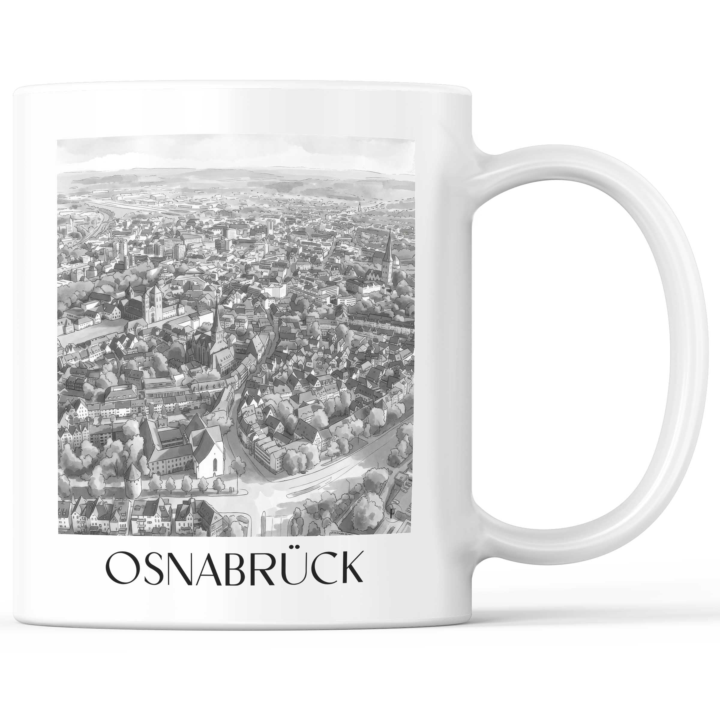 Osnabrück Kaffeebecher - Niedersachsen - Deutschland Becher - Kaffeetasse im Aquarell Schwarz-Weiß Stil