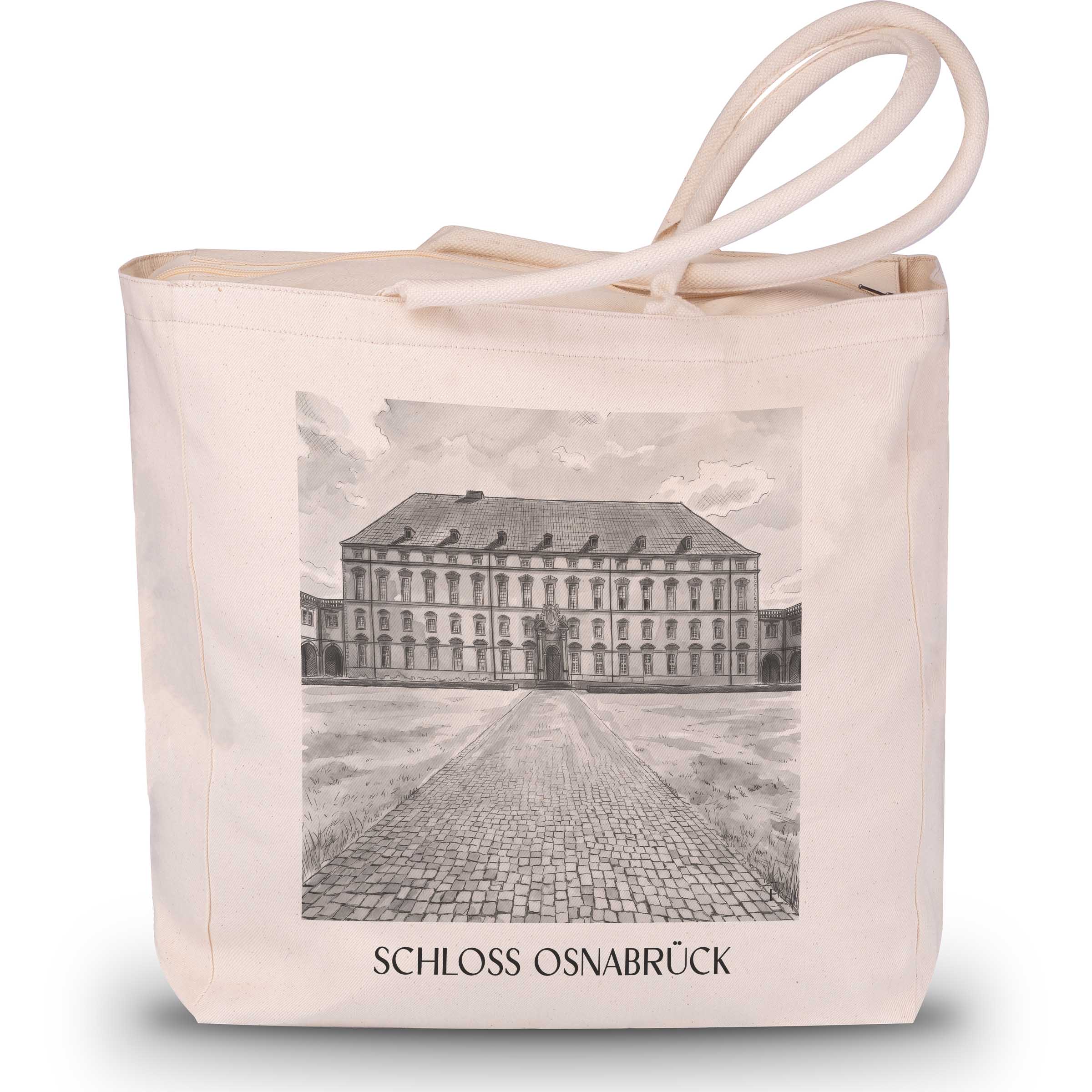 schloss-osnabrück-niedersachsen-deutschland-einkaufstasche-aquarell-schwarz-weiss