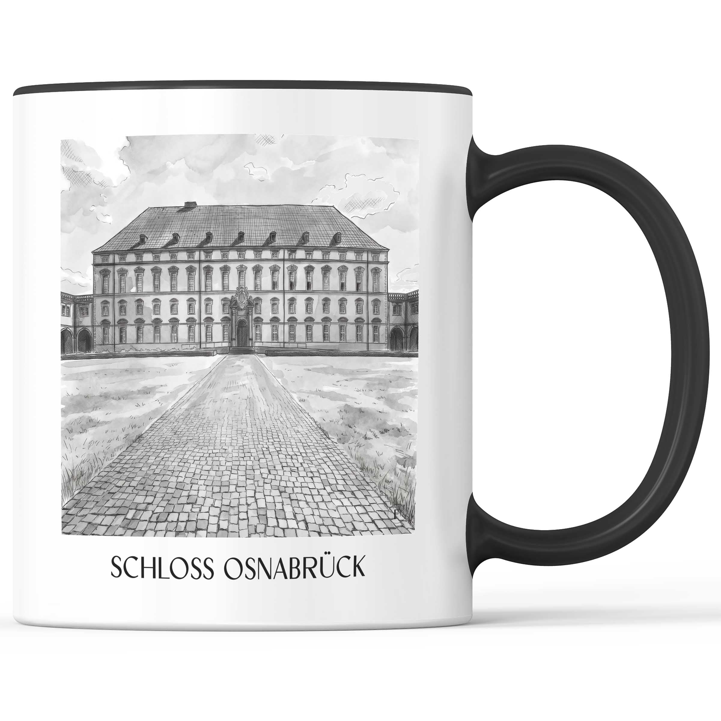 schloss-osnabrück-niedersachsen-deutschland-kaffeebecher-aquarell-schwarz-weiss
