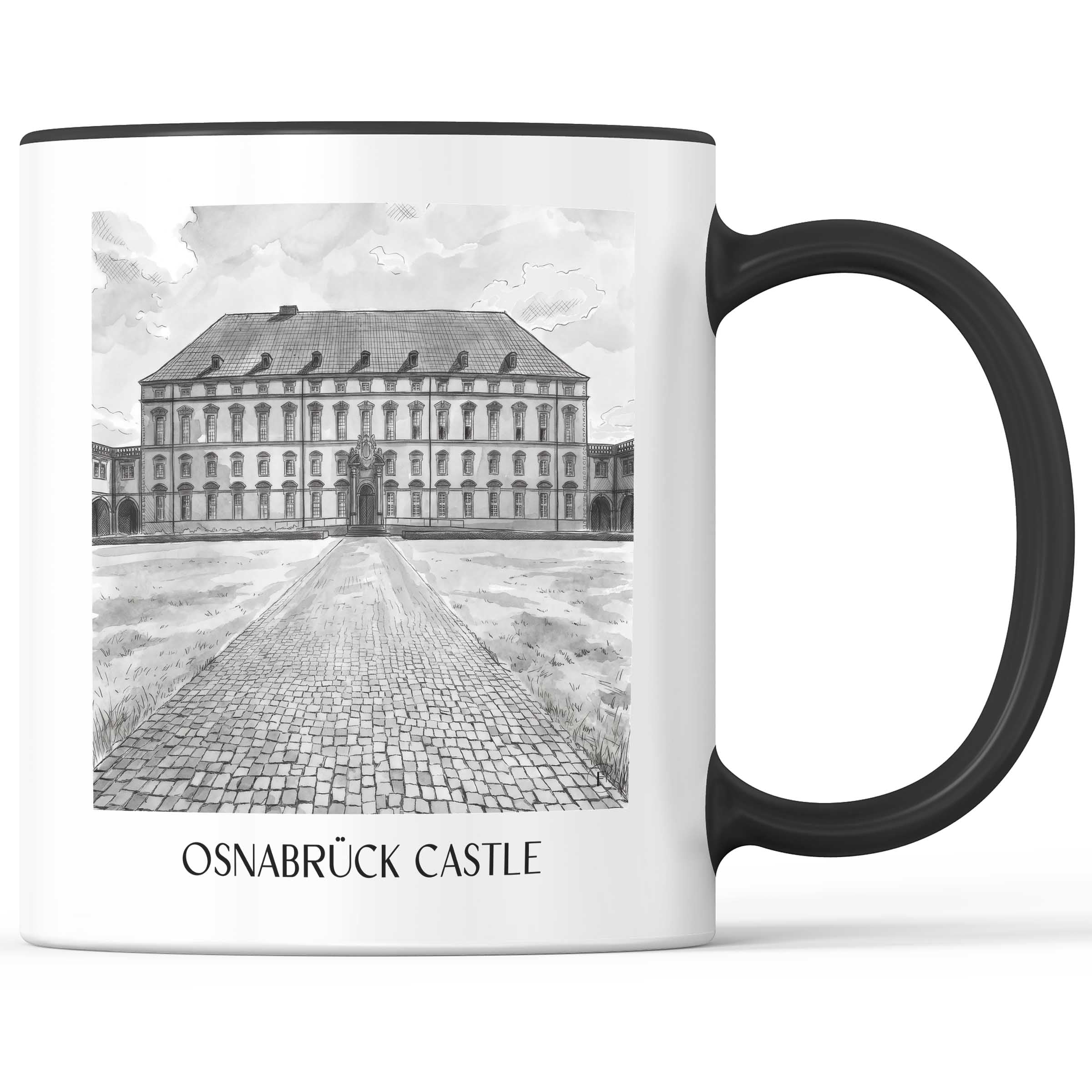 Schloss Osnabrück Kaffeebecher - Niedersachsen - Deutschland Becher - Kaffeetasse im Aquarell Schwarz-Weiß Stil