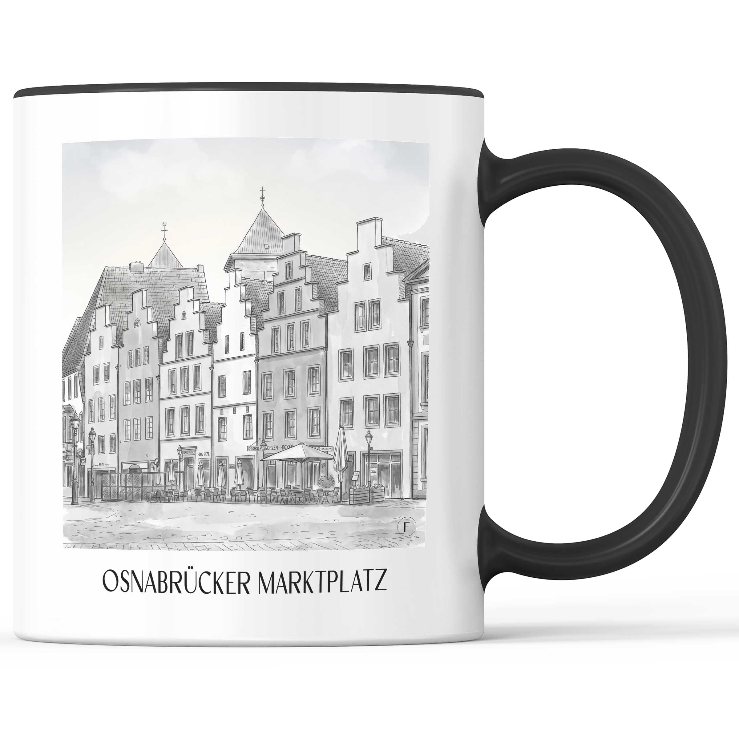 marktplatz-osnabrück-deutschland-kaffeebecher-aquarell-schwarz-weiss