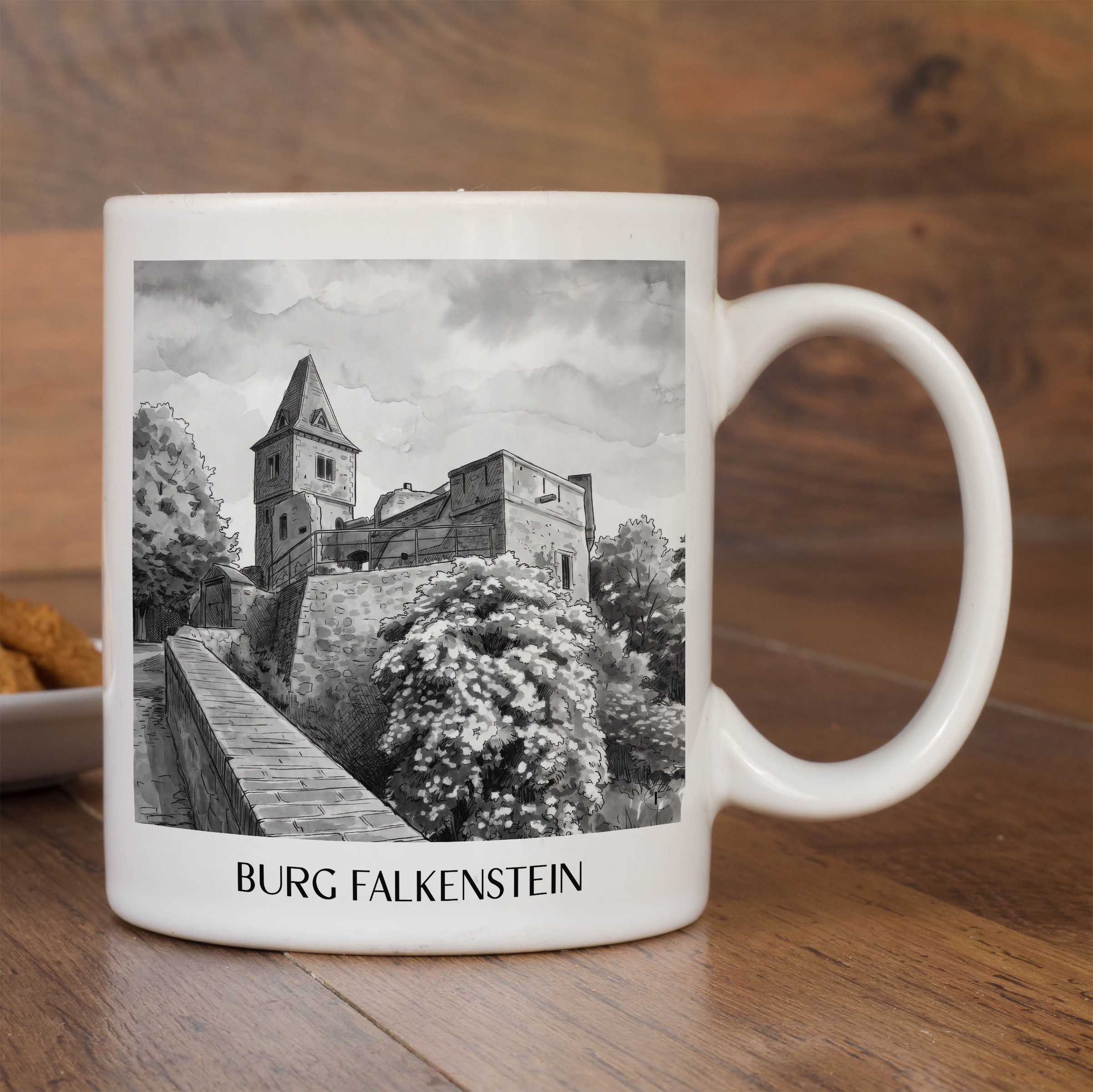 burg-falkenstein-mühltal-deutschland-kaffeebecher-aquarell-schwarz-weiss