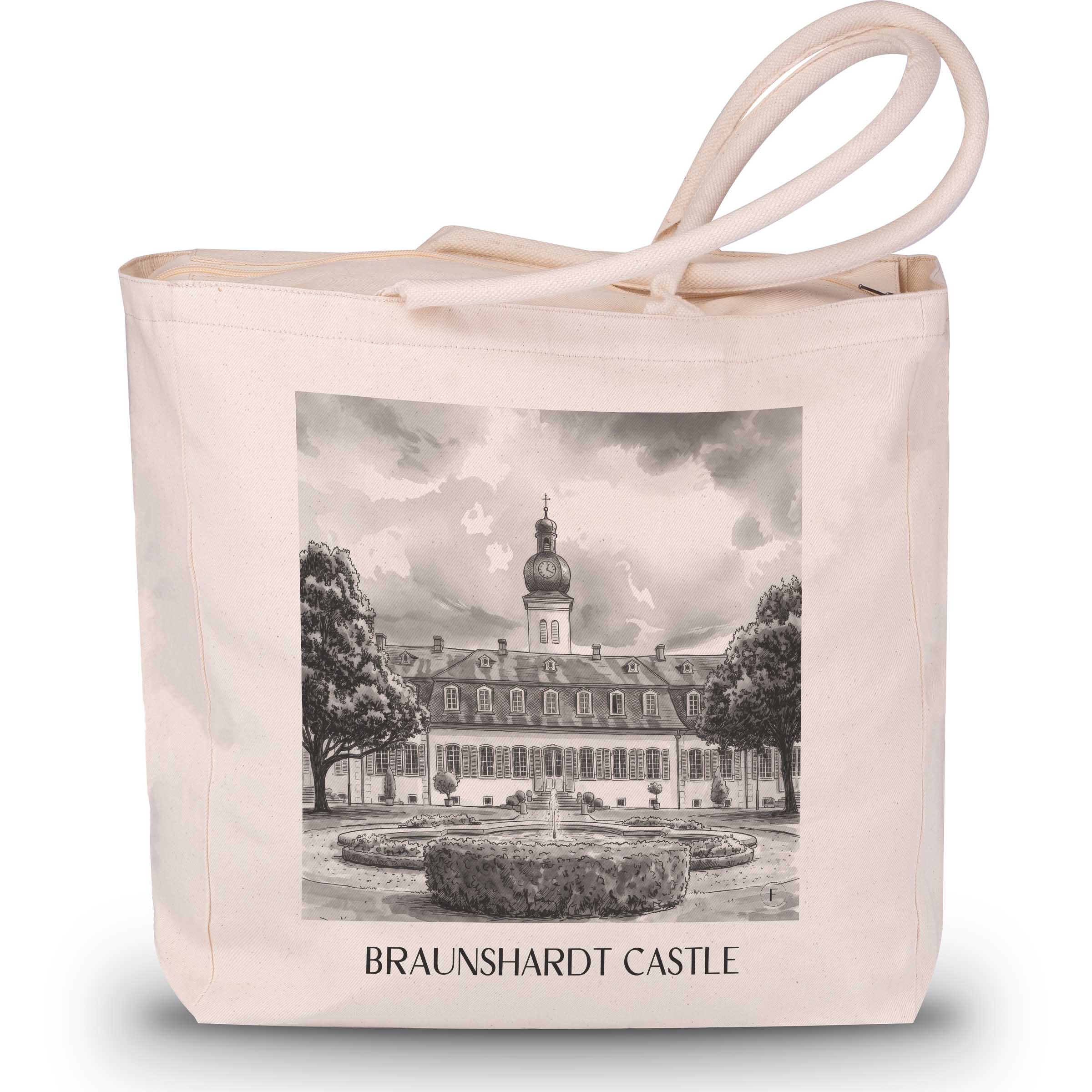Schloss Braunshardt Shopping Tasche - Darmstadt - Deutschland Tote Bag - Einkaufstasche im Aquarell Schwarz-Weiß Stil