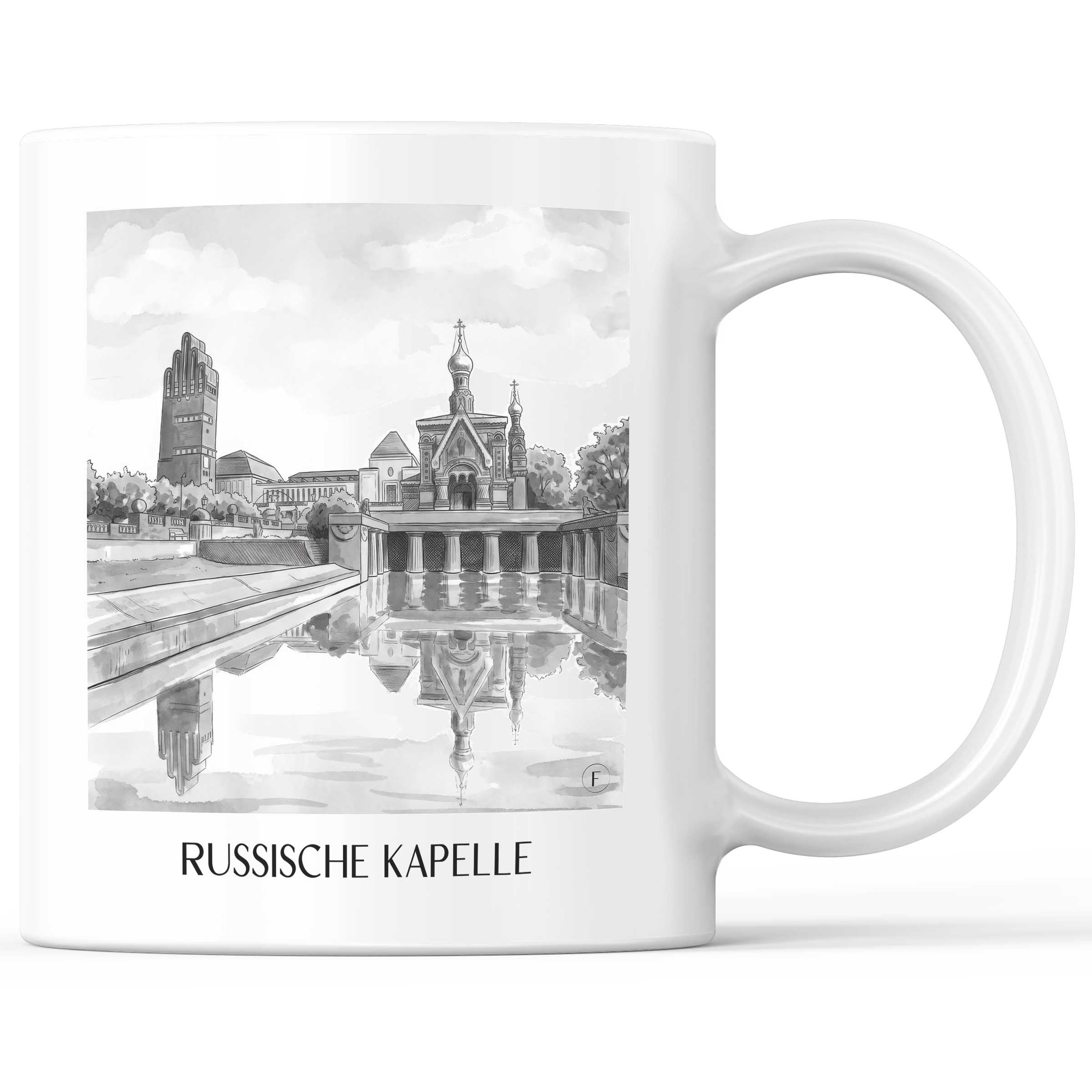 russische-kapelle-darmstadt-deutschland-kaffeebecher-aquarell-schwarz-weiss