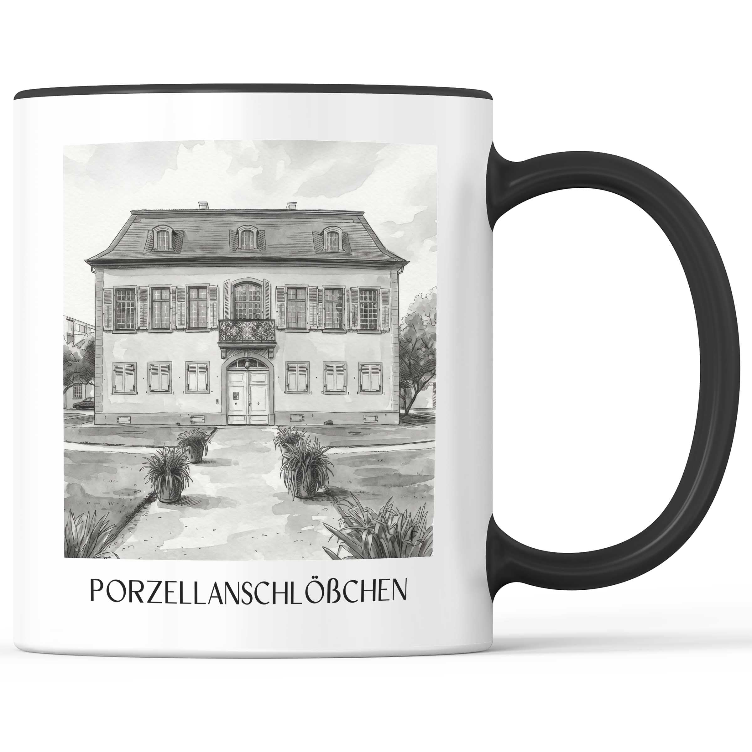 porzellanschlößchen-darmstadt-deutschland-kaffeebecher-aquarell-schwarz-weiss