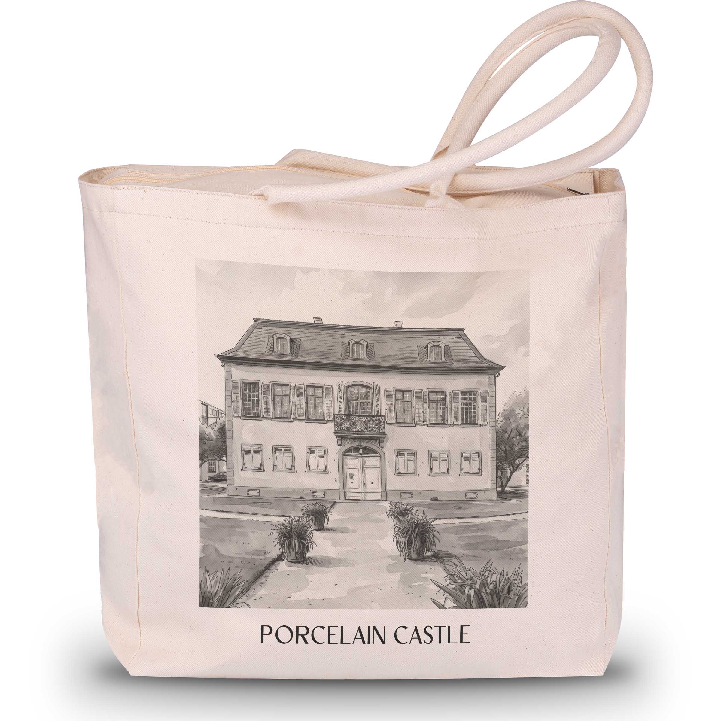Porzellanschlößchen Shopping Tasche - Darmstadt - Deutschland Tote Bag - Einkaufstasche im Aquarell Schwarz-Weiß Stil