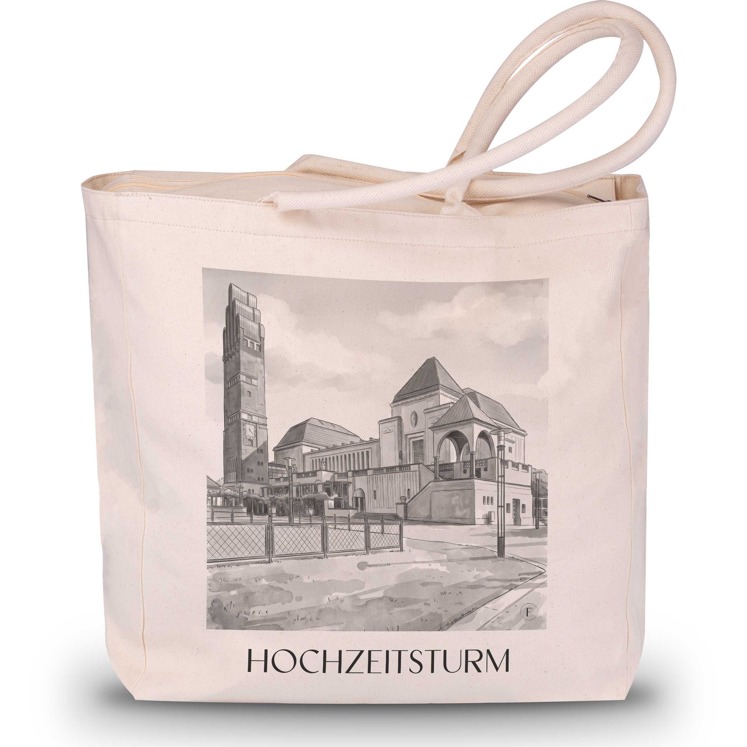 hochzeitsturm-darmstadt-deutschland-einkaufstasche-aquarell-schwarz-weiss