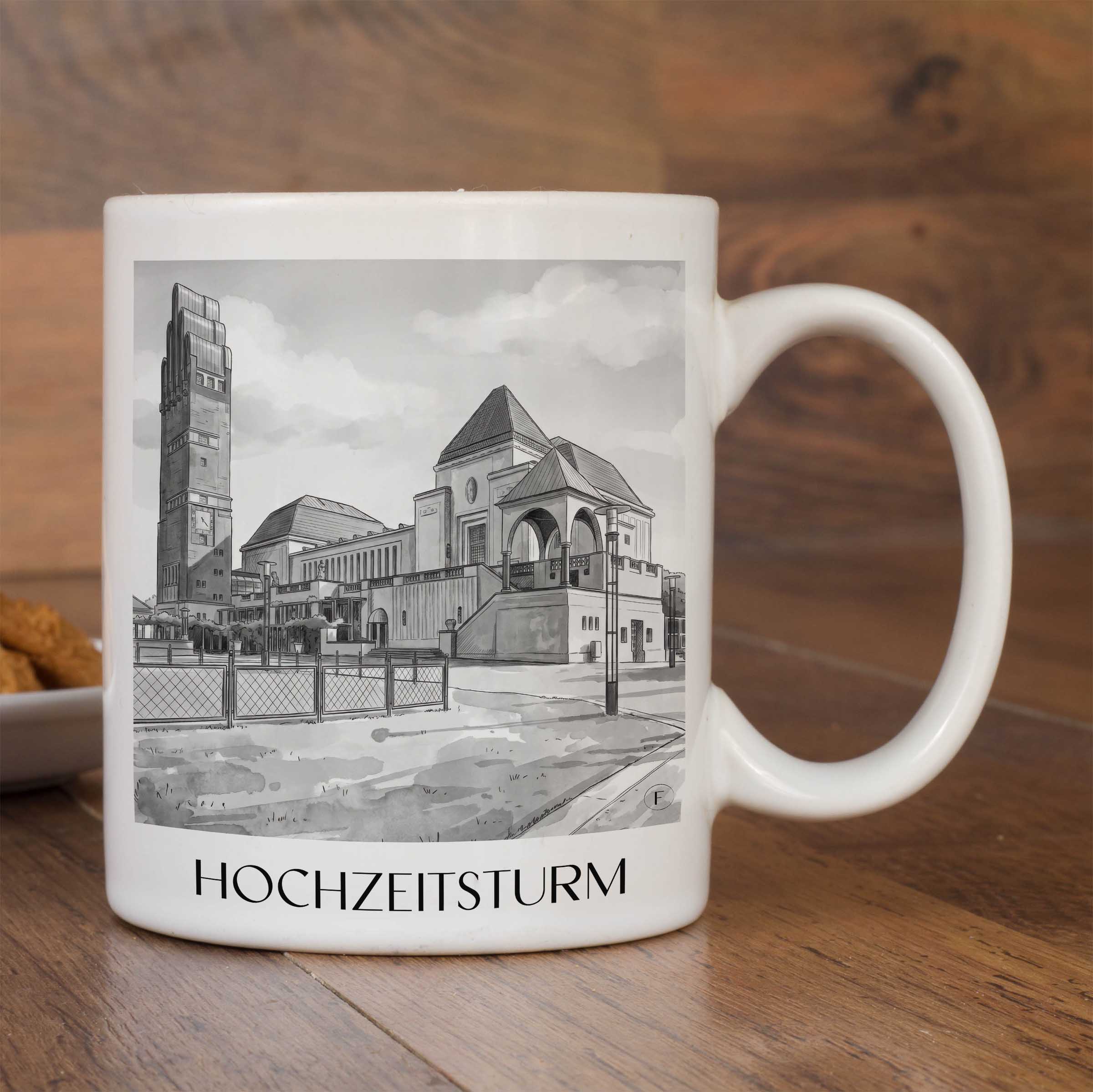 hochzeitsturm-darmstadt-deutschland-kaffeebecher-aquarell-schwarz-weiss