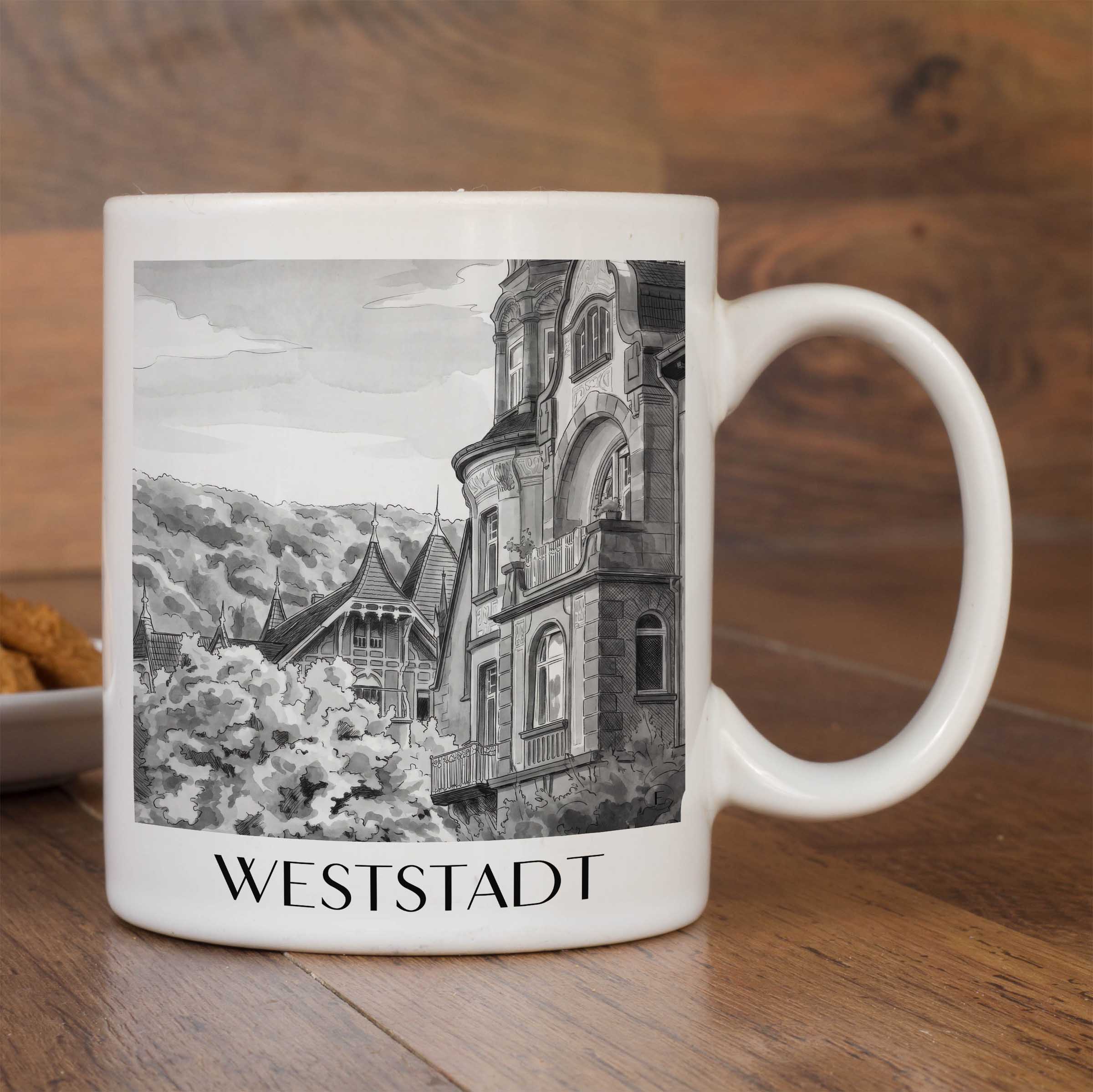 weststadt-heidelberg-deutschland-kaffeebecher-aquarell-schwarz-weiss
