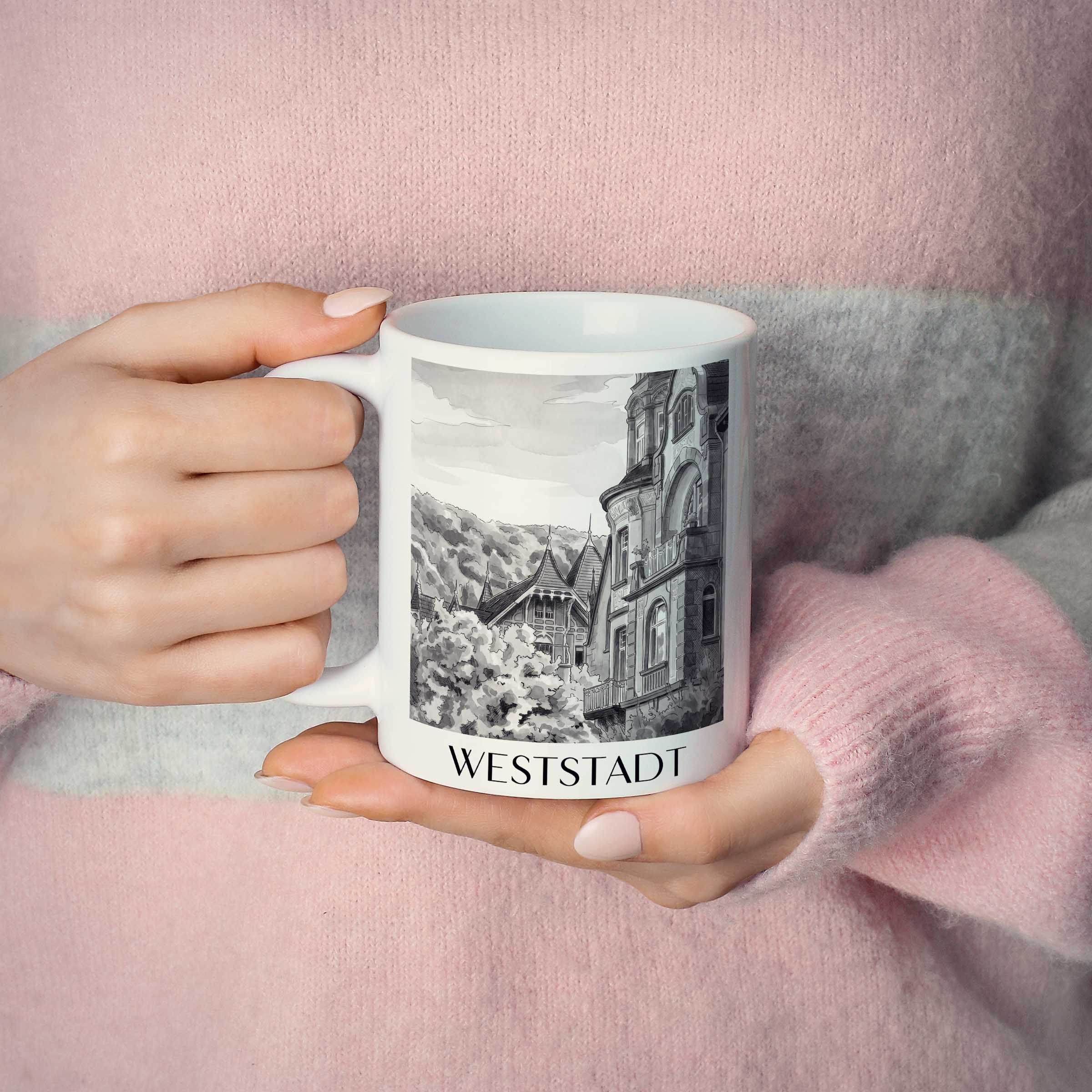 weststadt-heidelberg-deutschland-kaffeebecher-aquarell-schwarz-weiss