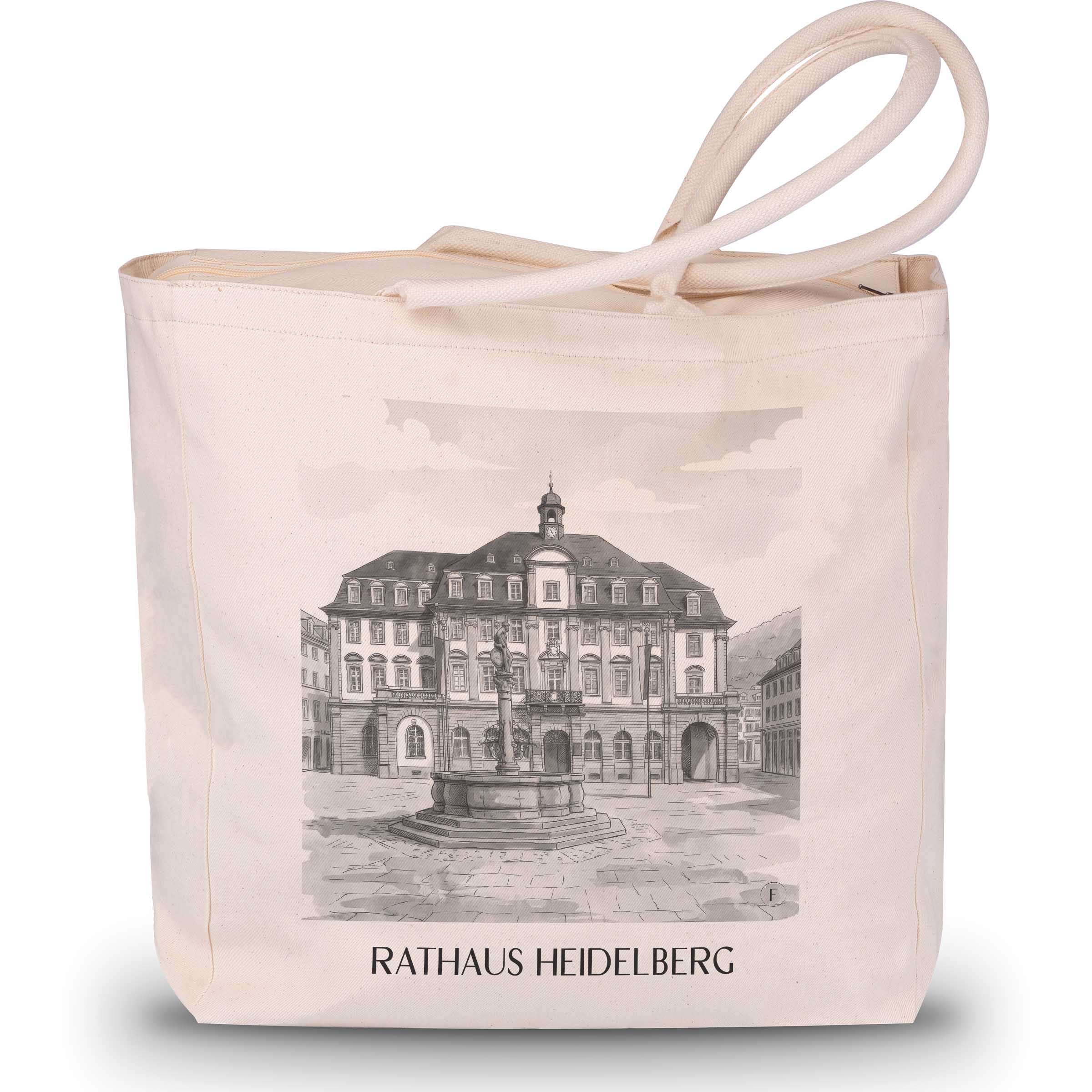 rathaus-heidelberg-deutschland-einkaufstasche-aquarell-schwarz-weiss