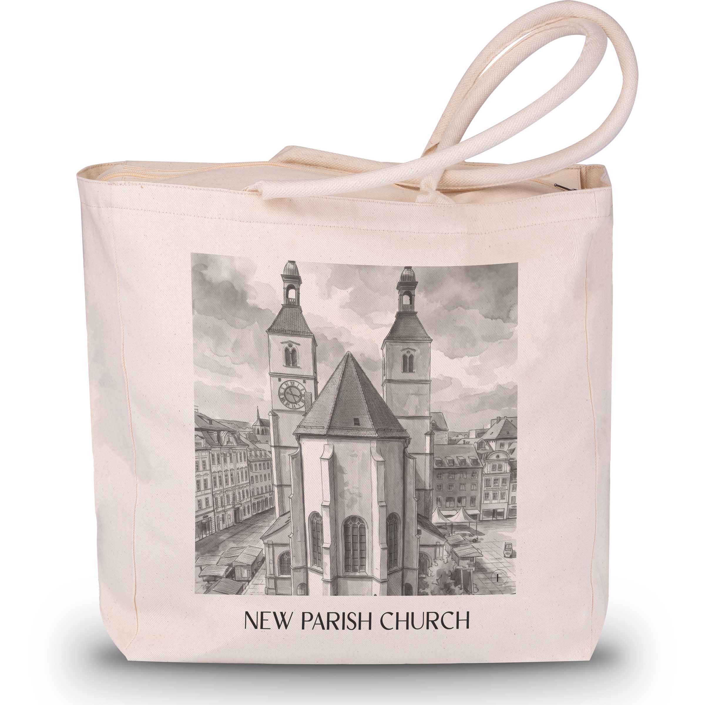 Neupfarrkirche Shopping Tasche - Regensburg - Deutschland Tote Bag - Einkaufstasche im Aquarell Schwarz-Weiß Stil