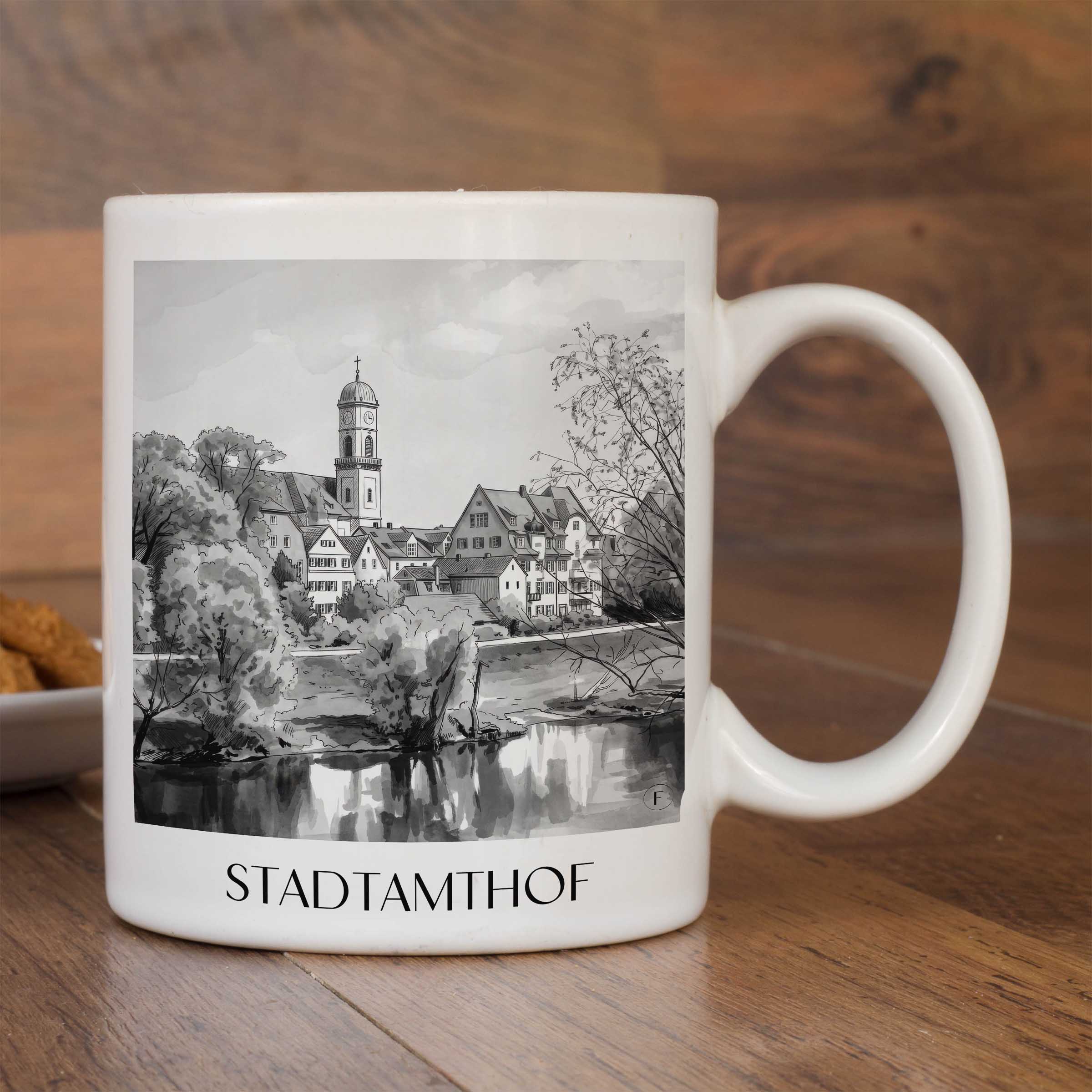stadtamthof-regensburg-deutschland-kaffeebecher-aquarell-schwarz-weiss