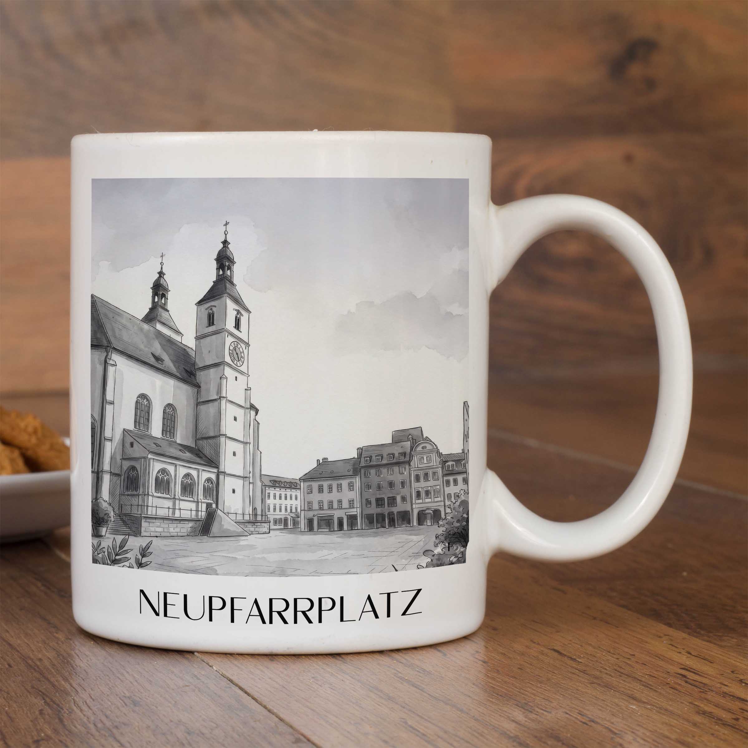 neupfarrplatz-regensburg-deutschland-kaffeebecher-aquarell-schwarz-weiss