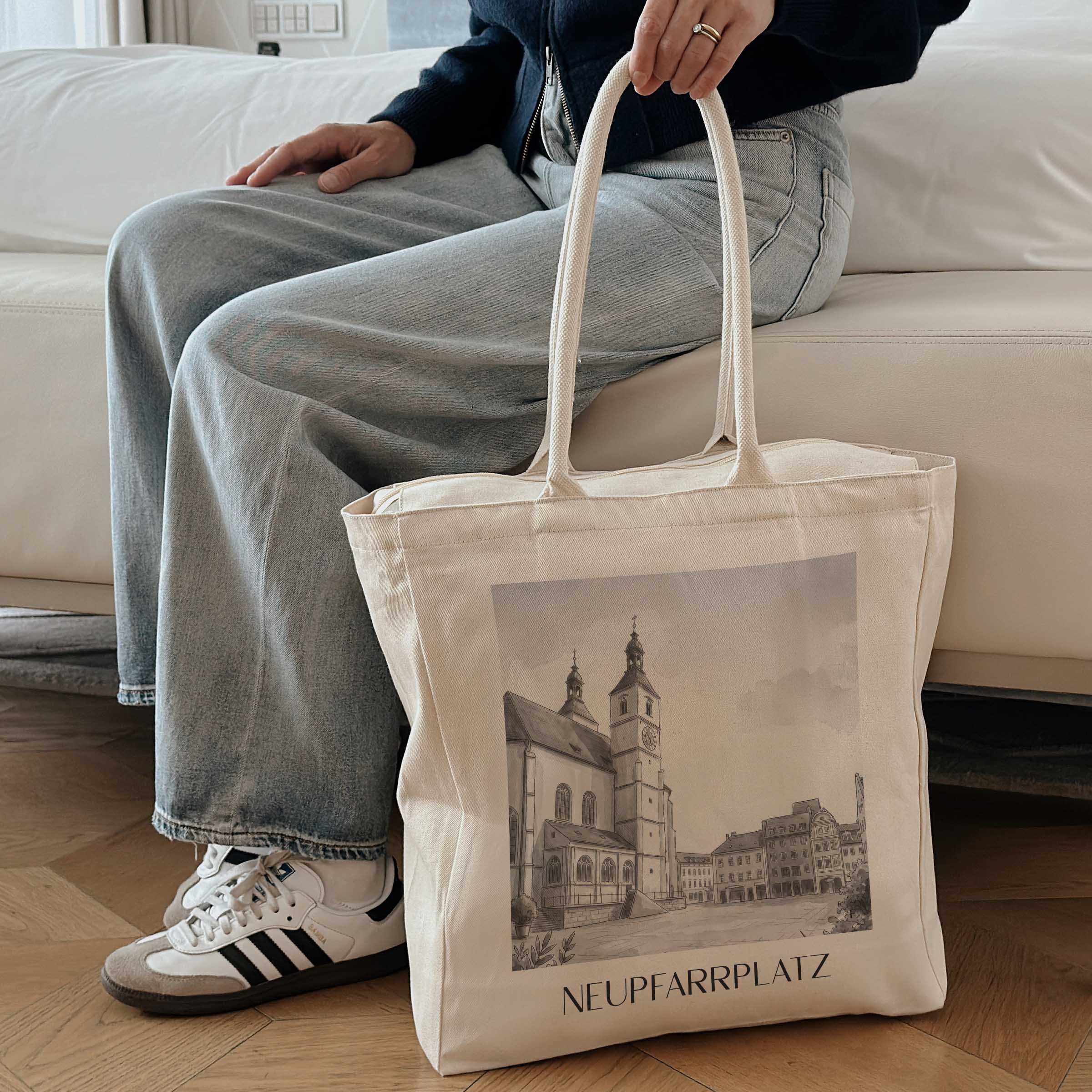 neupfarrplatz-regensburg-deutschland-einkaufstasche-aquarell-schwarz-weiss