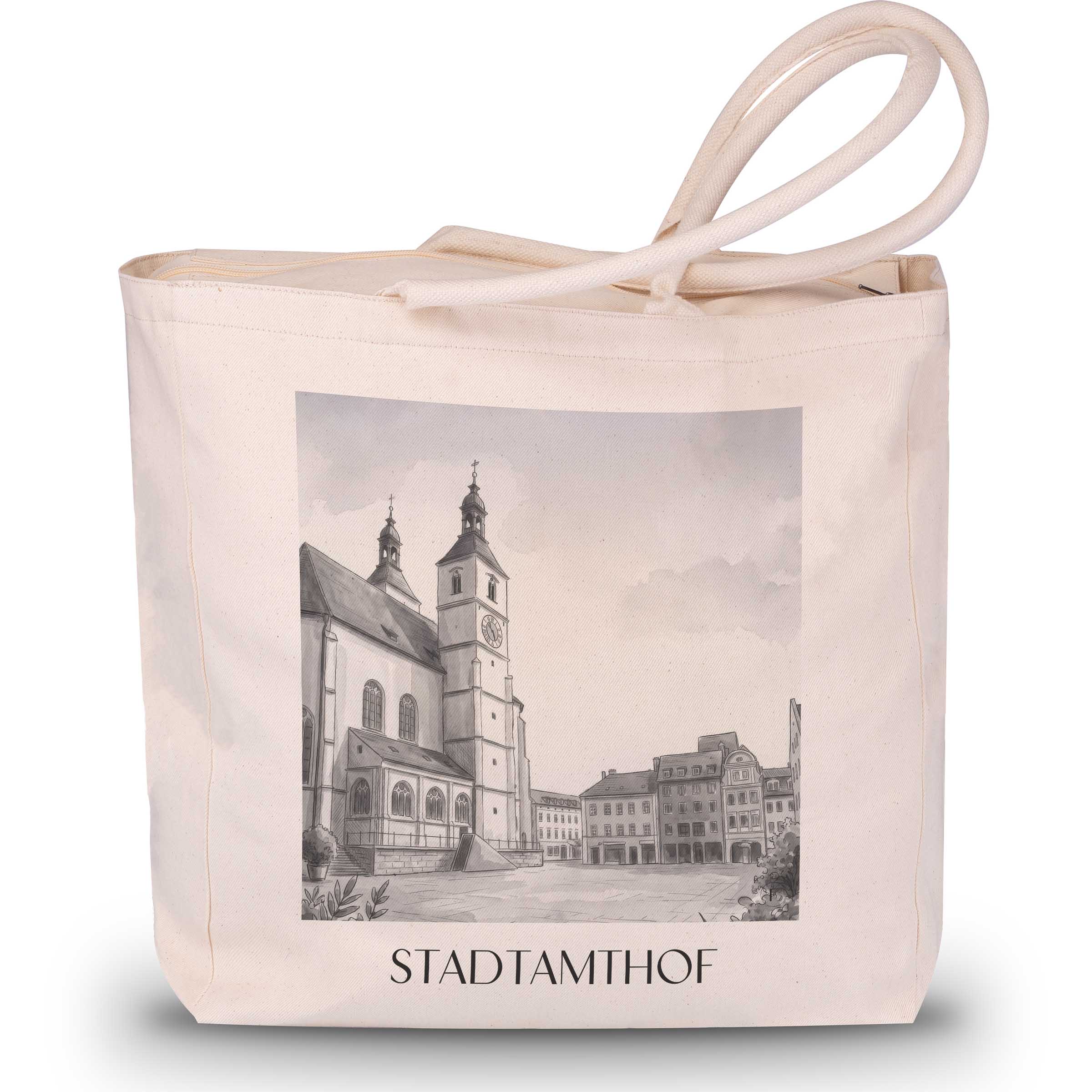 Neupfarrplatz Shopping Tasche - Regensburg - Deutschland Tote Bag - Einkaufstasche im Aquarell Schwarz-Weiß Stil