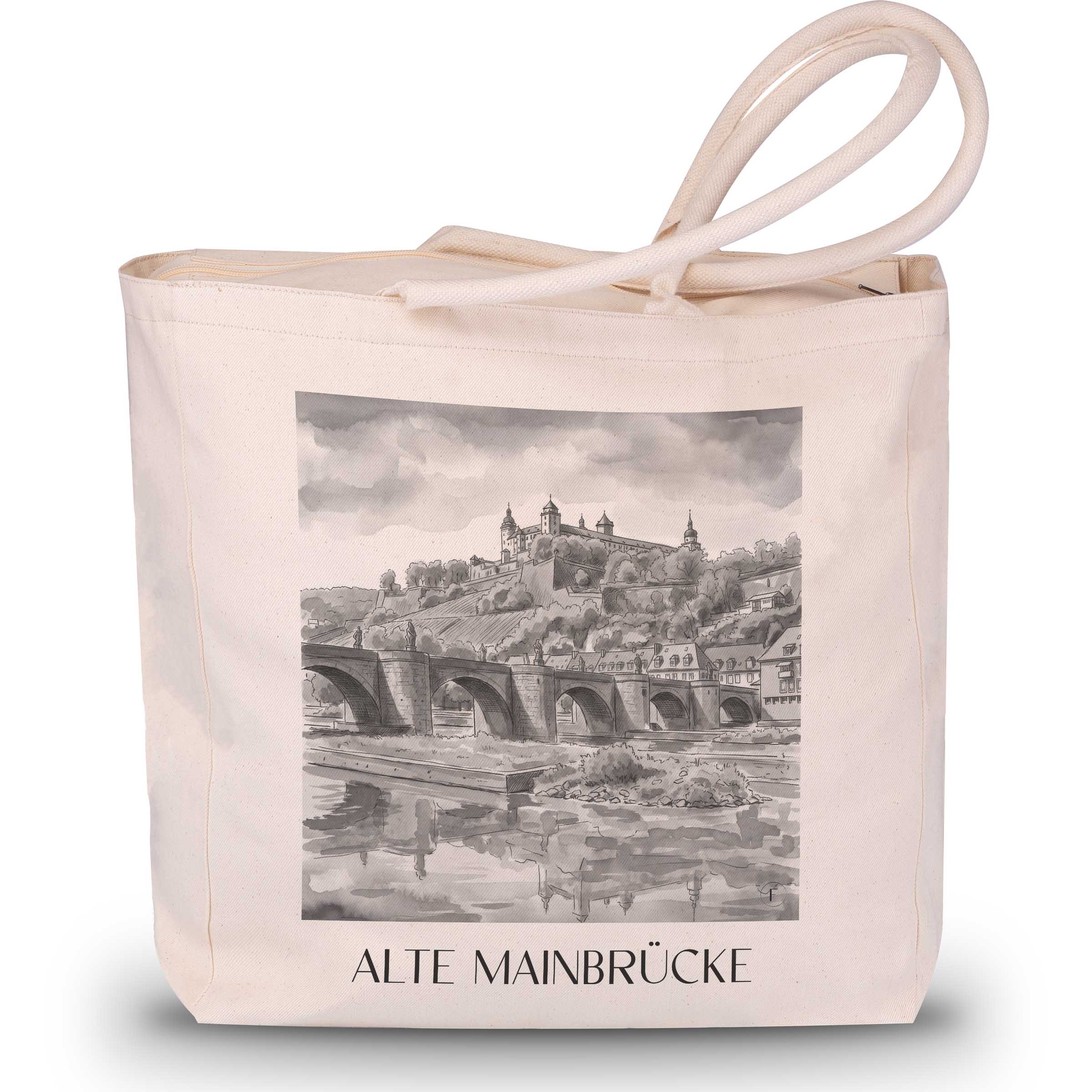 alte-mainbrücke-würzburg-deutschland-einkaufstasche-aquarell-schwarz-weiss