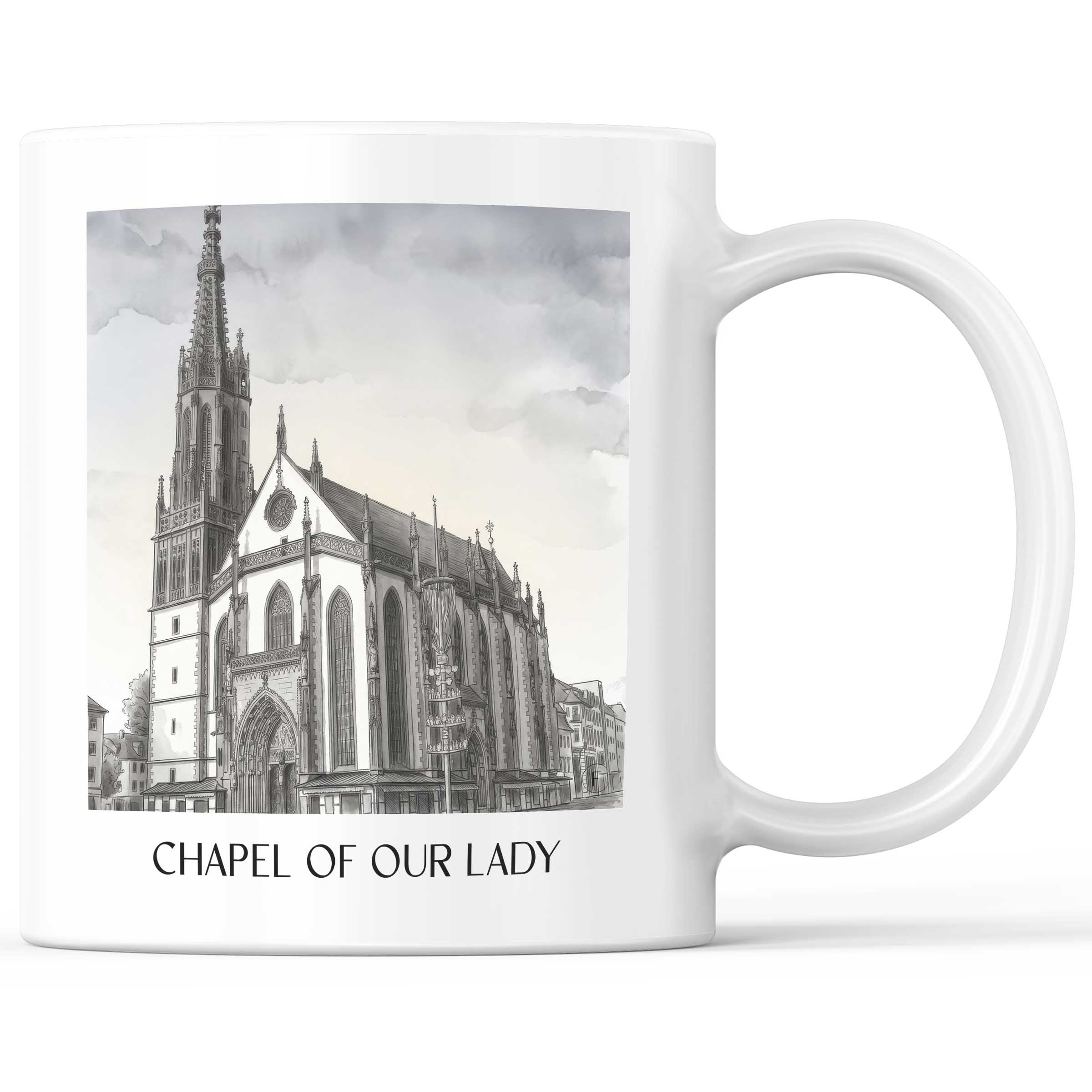 Marienkapelle Kaffeebecher - Würzburg - Deutschland Becher - Kaffeetasse im Aquarell Schwarz-Weiß Stil