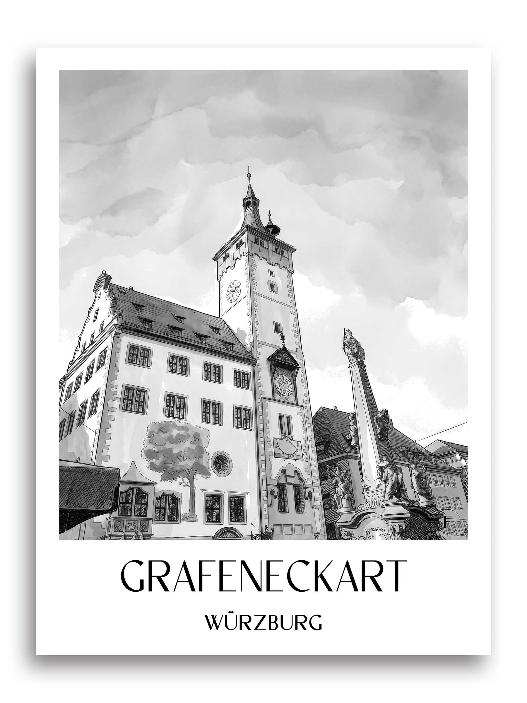 grafeneckart-würzburg-deutschland-poster-aquarell-schwarz-weiss