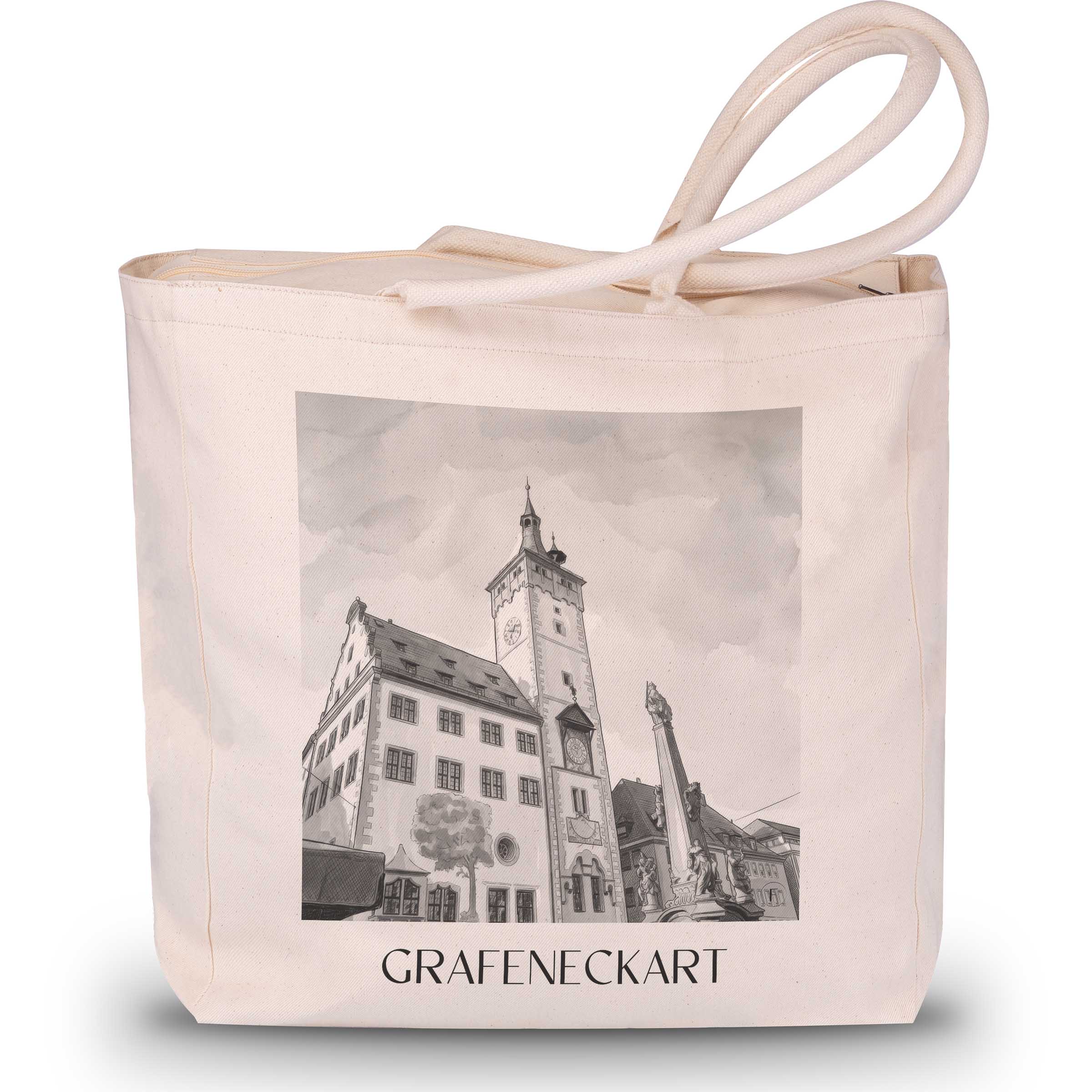Grafeneckart Shopping Tasche - Würzburg - Deutschland Tote Bag - Einkaufstasche im Aquarell Schwarz-Weiß Stil