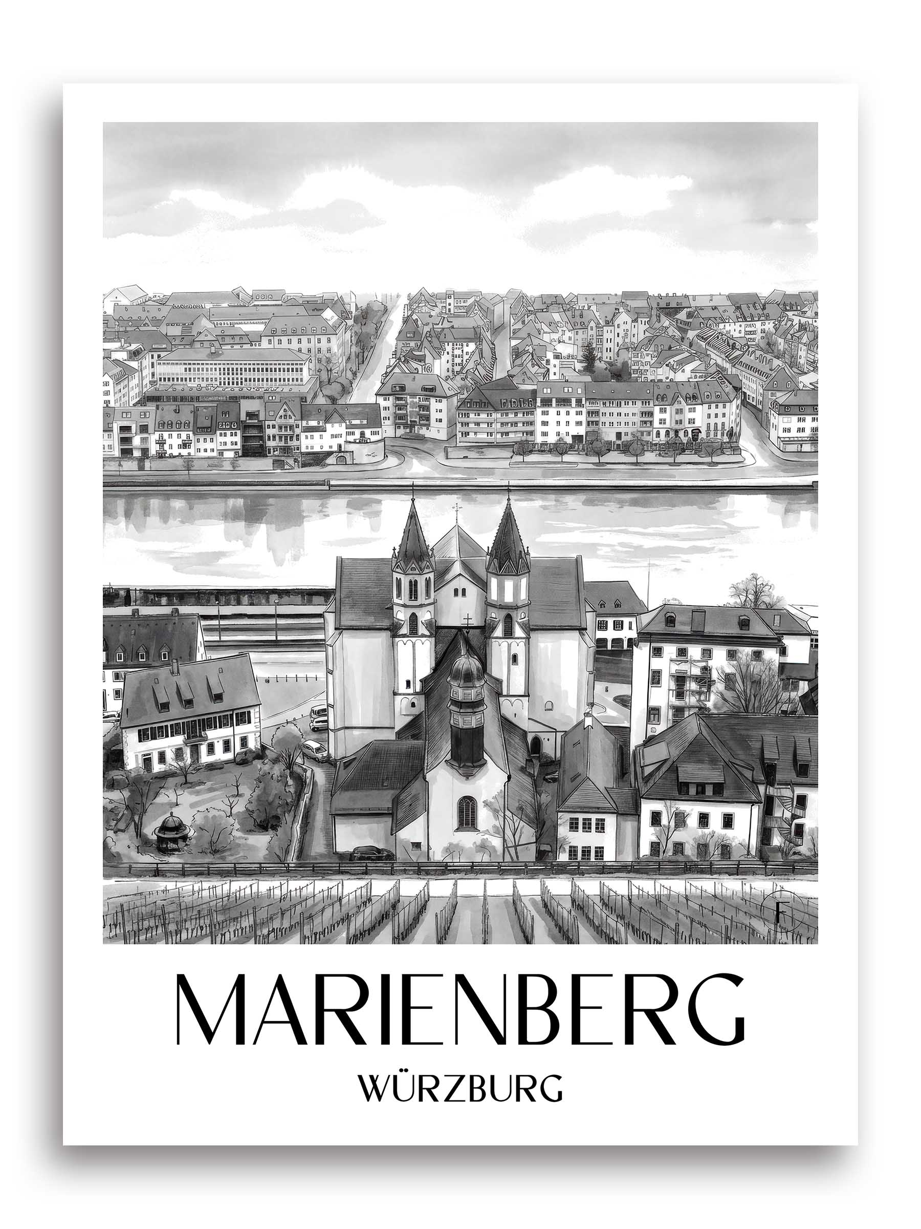 marienberg-würzburg-deutschland-poster-aquarell-schwarz-weiss